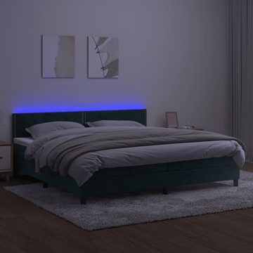 vidaXL Bettgestell Boxspringbett mit Matratze LED Dunkelgrün 200x200 cm Samt Bett Bettge