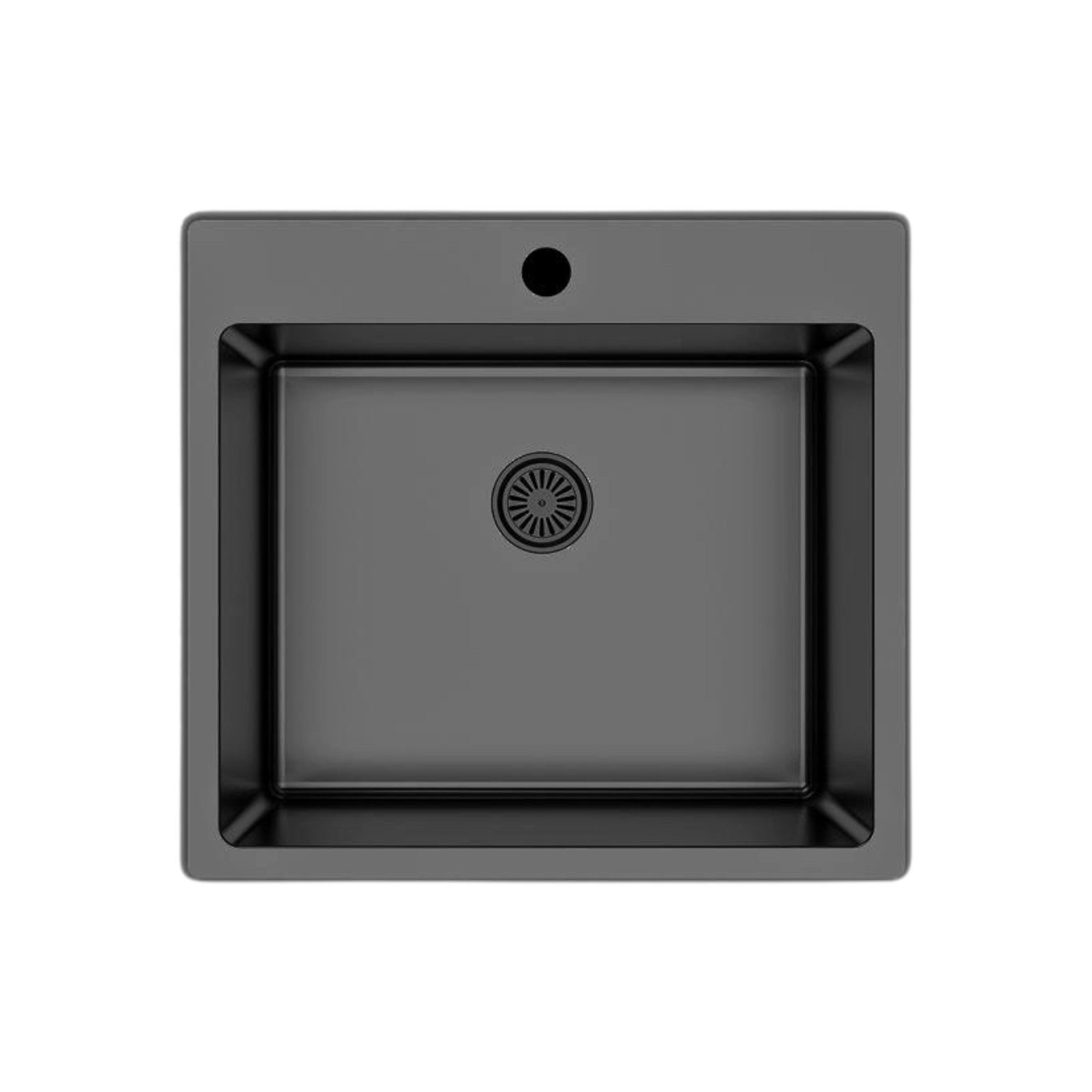 Faizee Möbel Edelstahlspüle Edelstahlspüle Schwarz 50,5x55+Armatur Spiral Schwarz Edelstahl Siphon, eckig