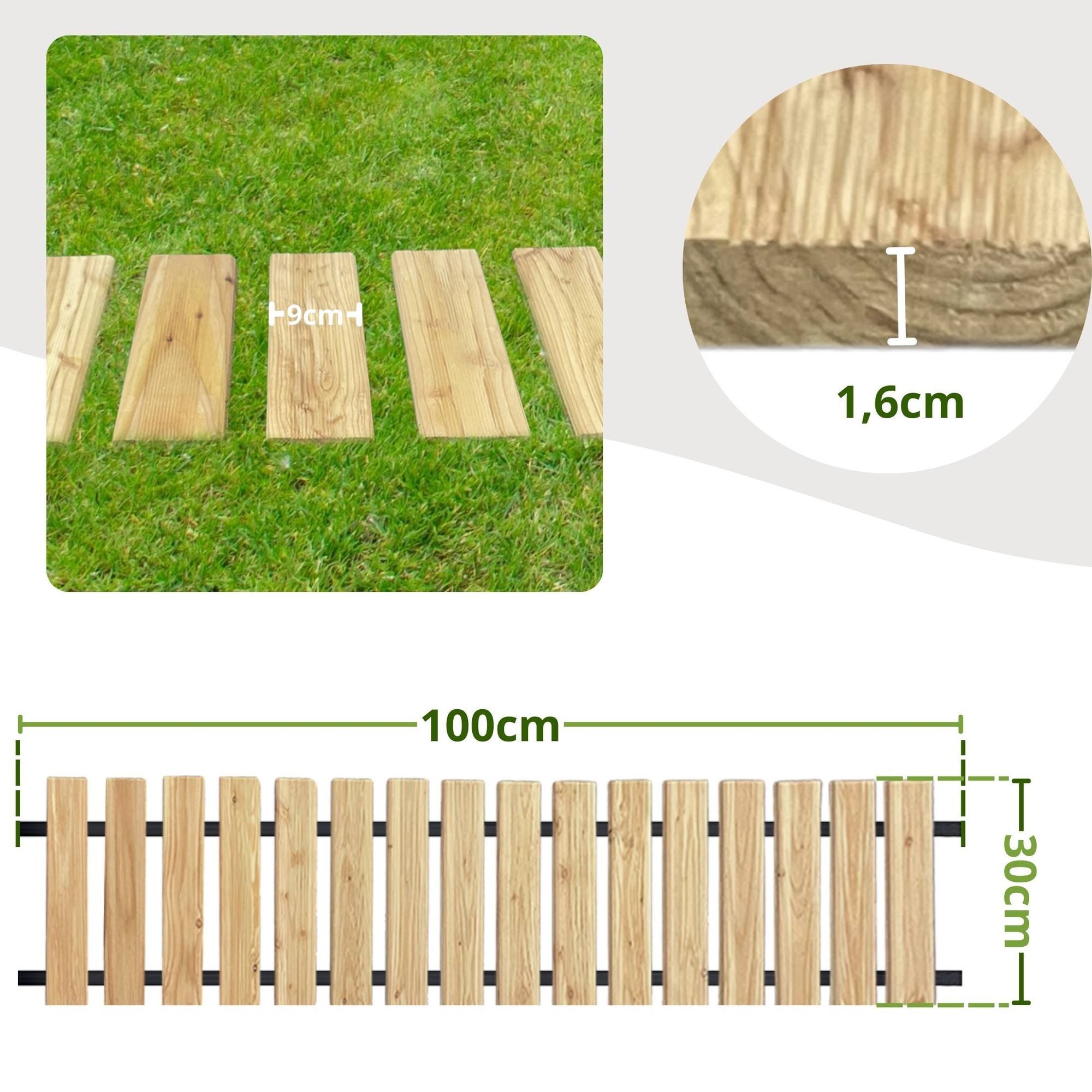 Floranica Gartensteg Gartenweg aus Holz Gartentritte Holzweg aus Lärche, 30x100 cm, Unbehandelt, 1-St., Rollweg Ausrollbarer Gehweg rutschfeste Oberfläche