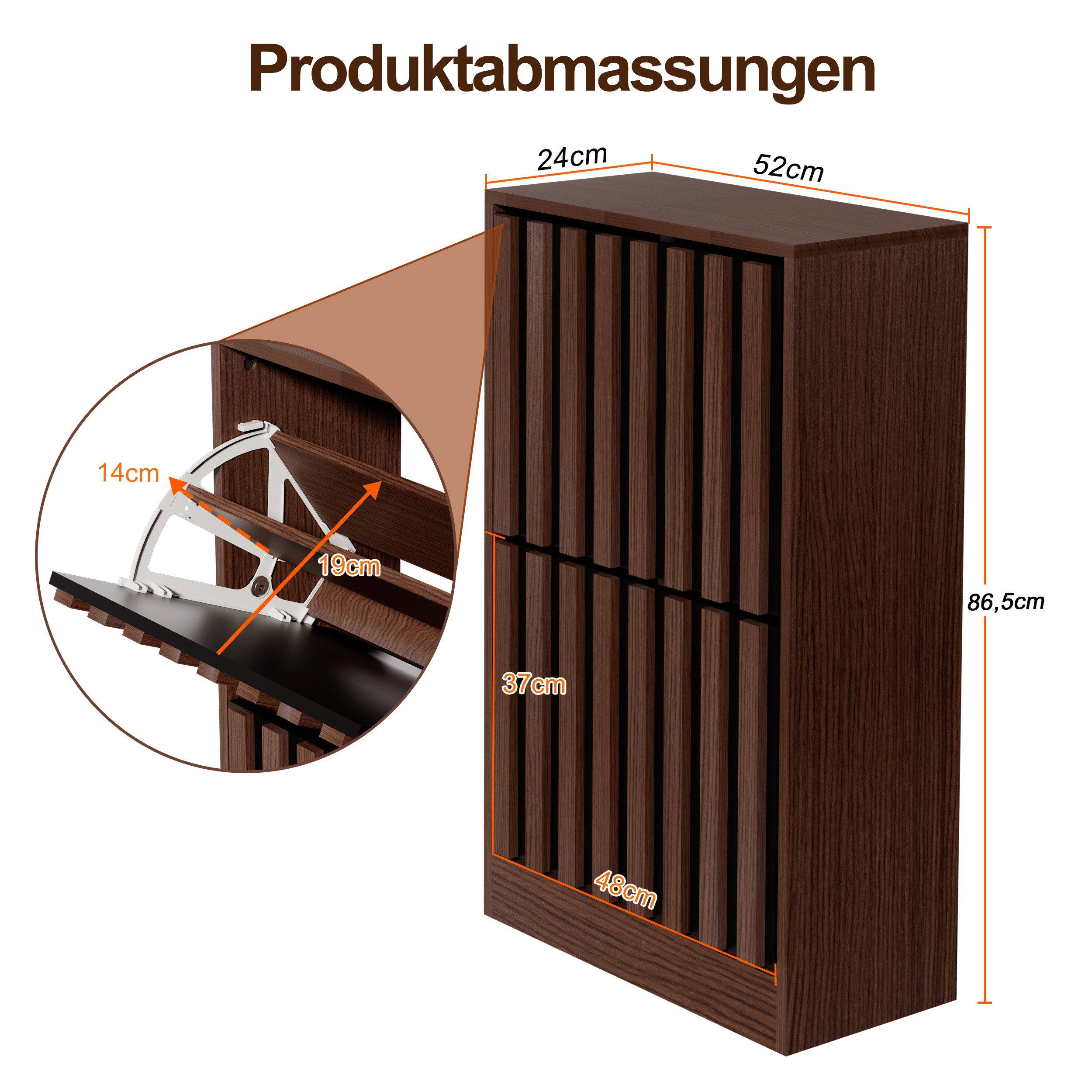 UEV Schuhschrank mit 2 Klappen Schuhregal Schukipper schmal 24CM tief (Anti-Kipp-Vorrichtung für Eingangsbereich, Modern Schuhaufbewahrung mit Oberplatte Platzs – Bild 4 von 5