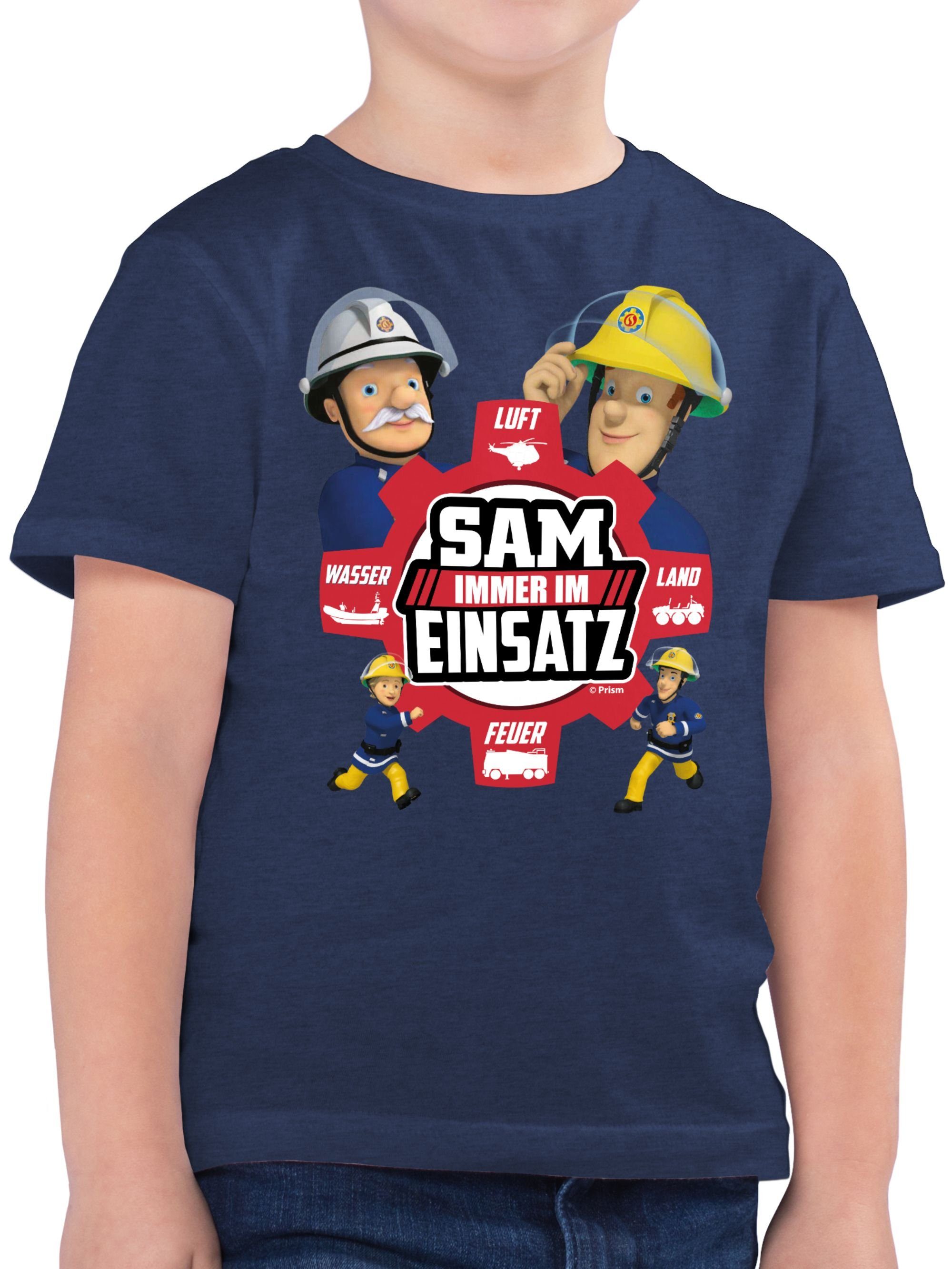 Shirtracer T-Shirt Sam - Immer im Einsatz Feuerwehrmann Sam Jungen 03 Dunkelblau Meliert