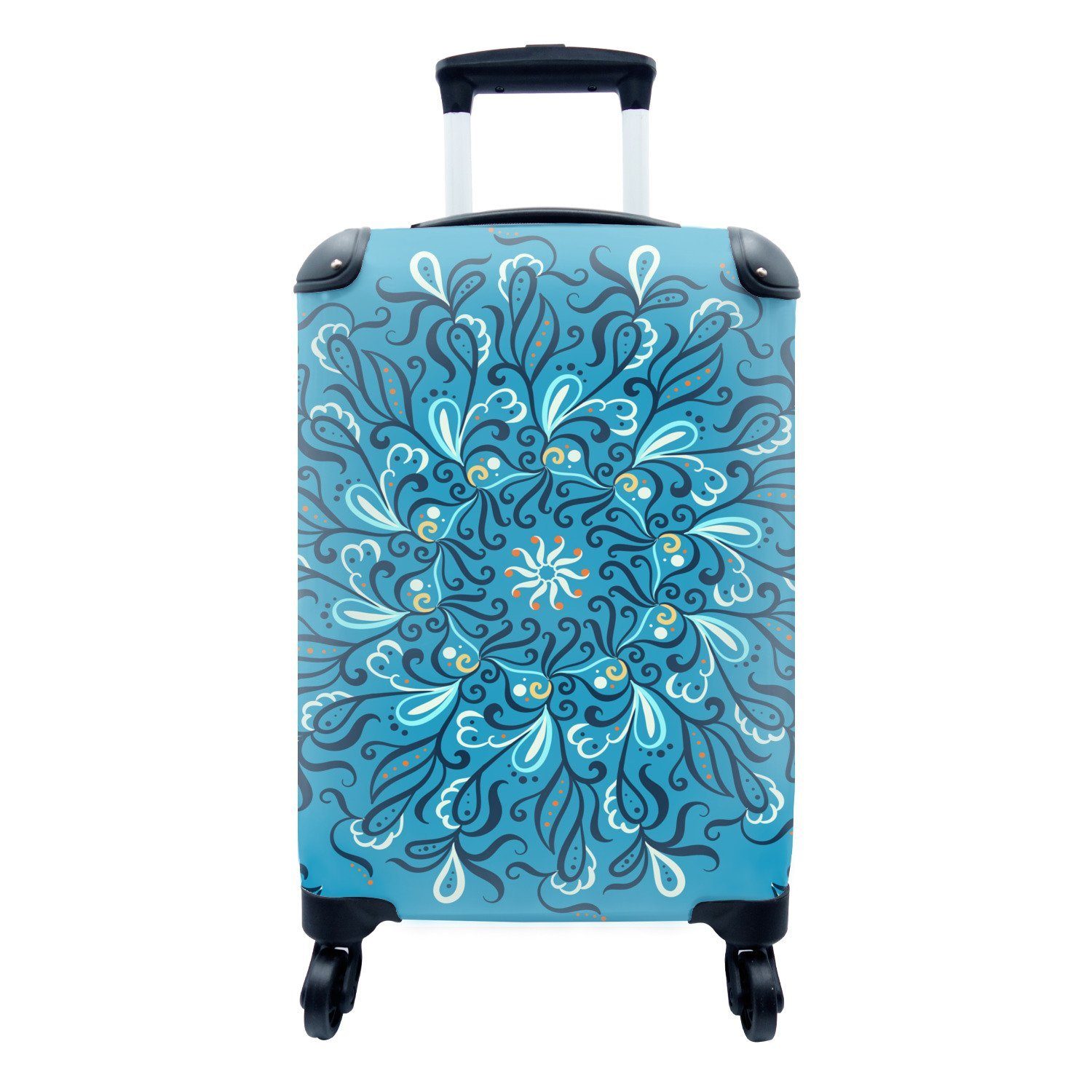 Reisetasche MuchoWow für Reisekoffer - Trolley, Handgepäckkoffer 4 rollen, Handgepäck Rollen, Weiß mit - Mandala Blau, Ferien,