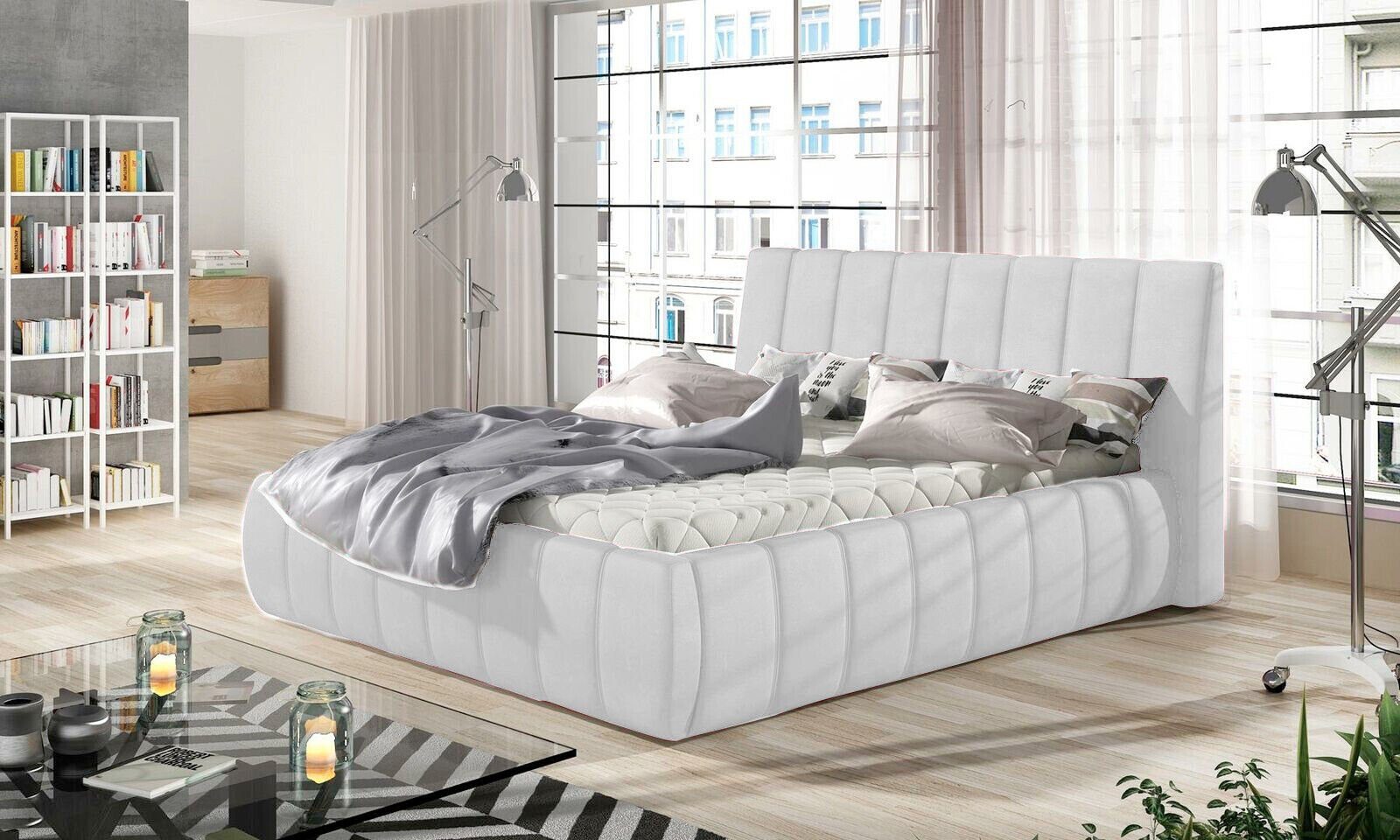 JVmoebel Bett Schlafzimmer Design Möbel Moderne Luxus Polster Gestell Weiß  Sofort