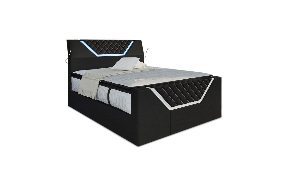 Sofa Dreams Boxspringbett Nantes inkl. Matratze & Topper mit LED-Beleuchtung, Bett mit Kunstleder Premium Bezug und in versch. Liegemaßen