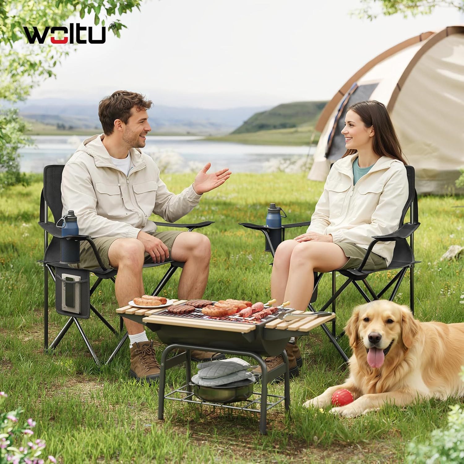 Woltu Campingstuhl (2 St), Klappbar, leicht, für Camping Angeln Picknicks Strand