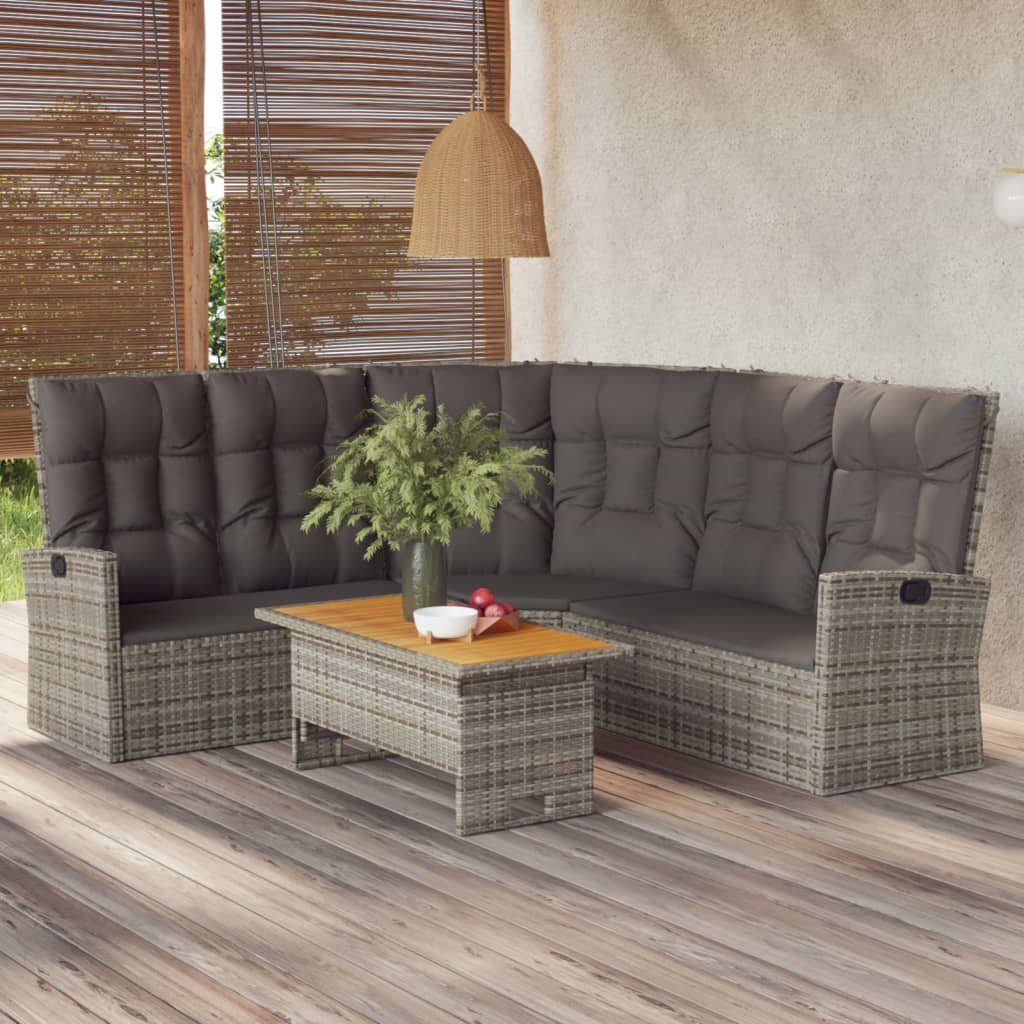 vidaXL Gartenlounge-Set 2-tlg. Garten-Lounge-Set mit Kissen Grau Poly Rattan, (2-tlg)