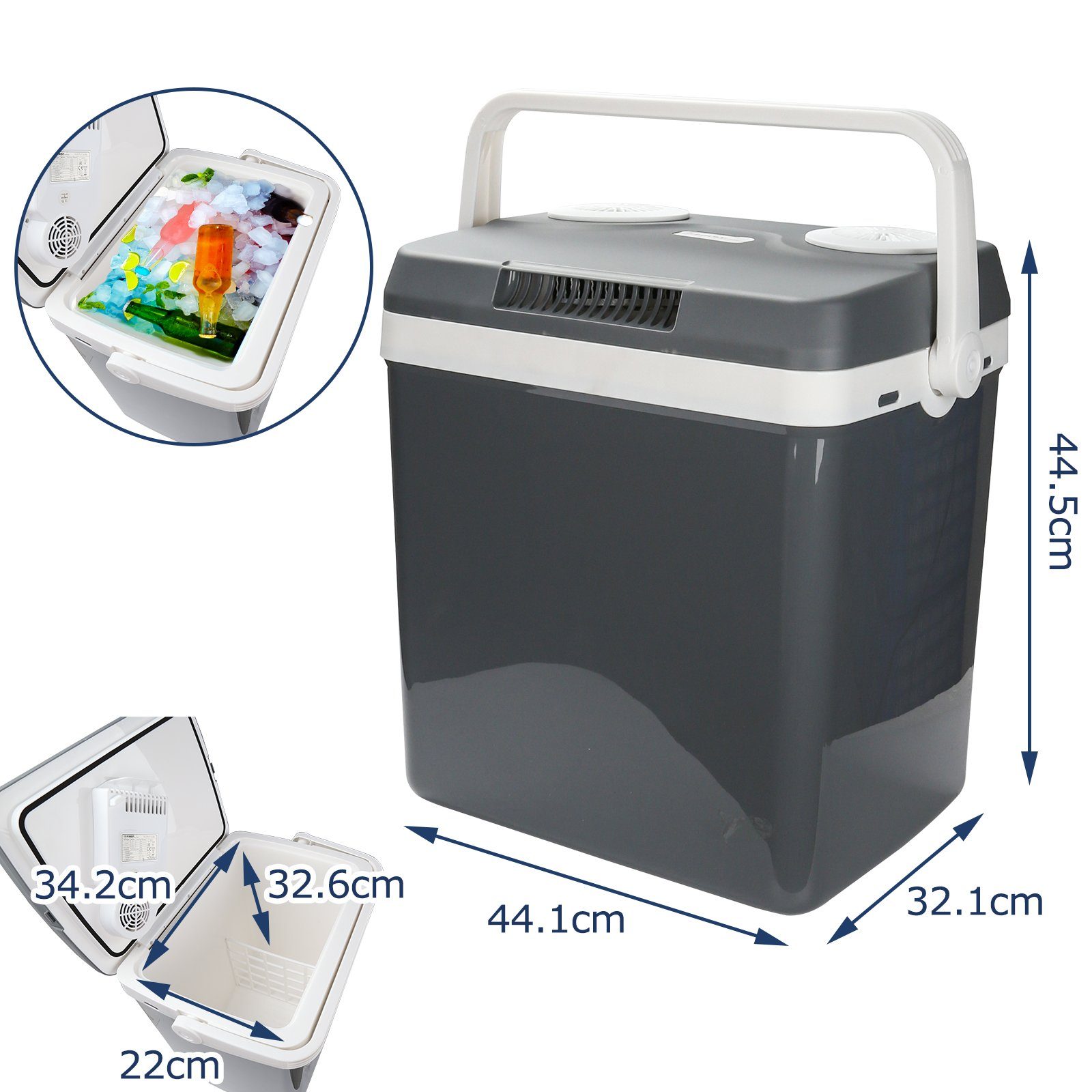 Clanmacy Outdoor-Flaschenkühler Kühlbox Elektrischer Kühler und Wärmer 24  Liter Kühlboxen mit Tragbarem Automatikgriff 230V AC und 12V DC Steckern  für