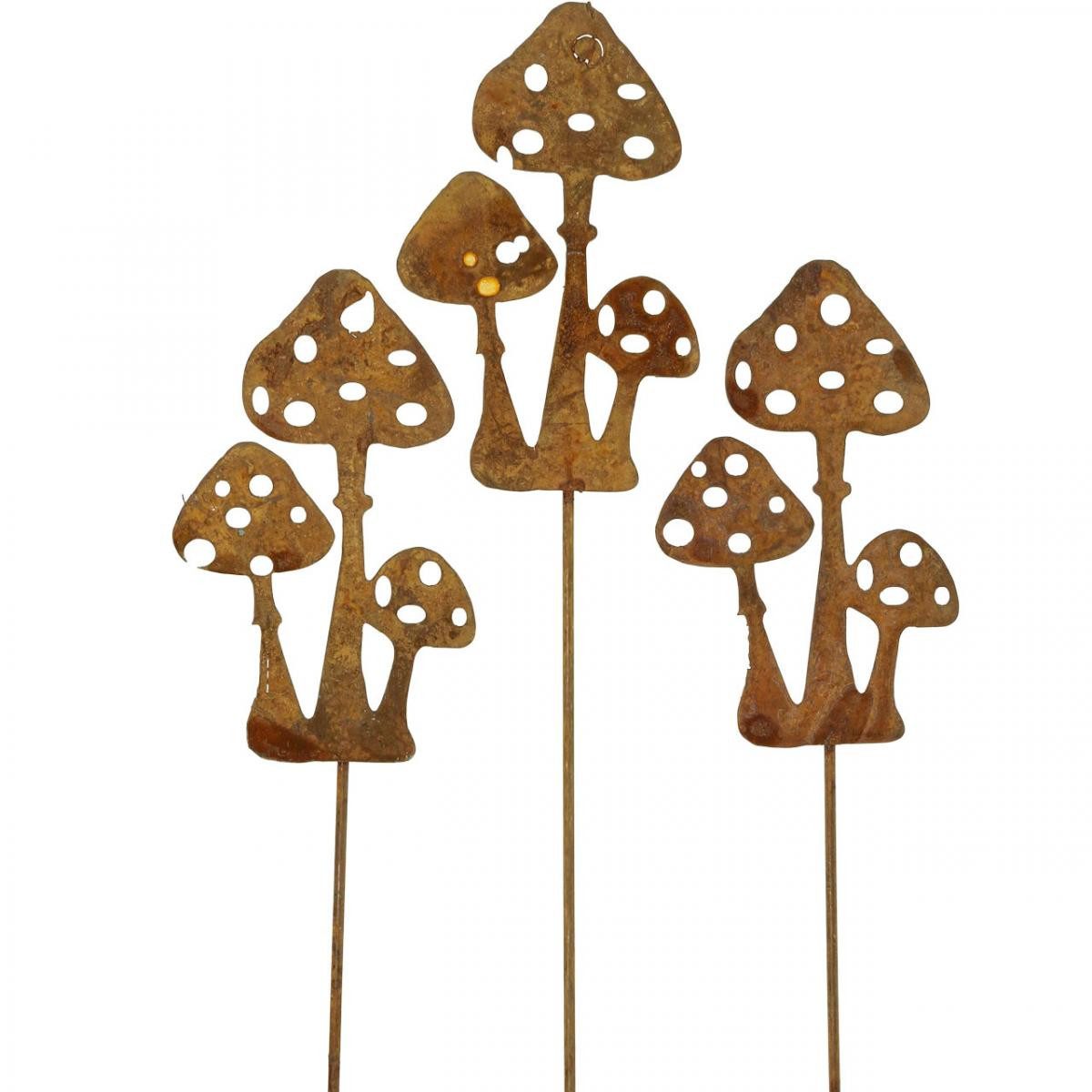 Gartenfigur Gartenstecker Edelrost Fliegenpilz Deko Rost Metall 10cm 6er-Set