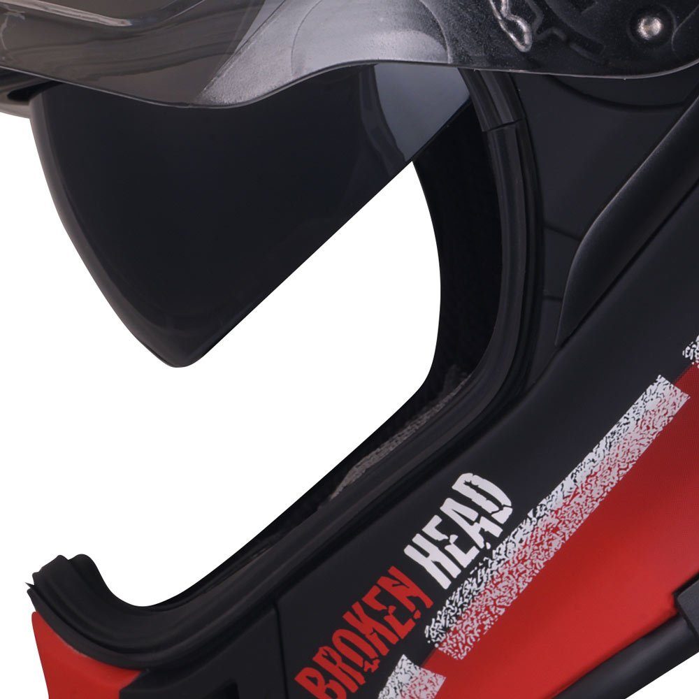 Broken Head Motorradhelm Road Pirate VX2 Rot - Endurohelm, inkl. Sonnenblende