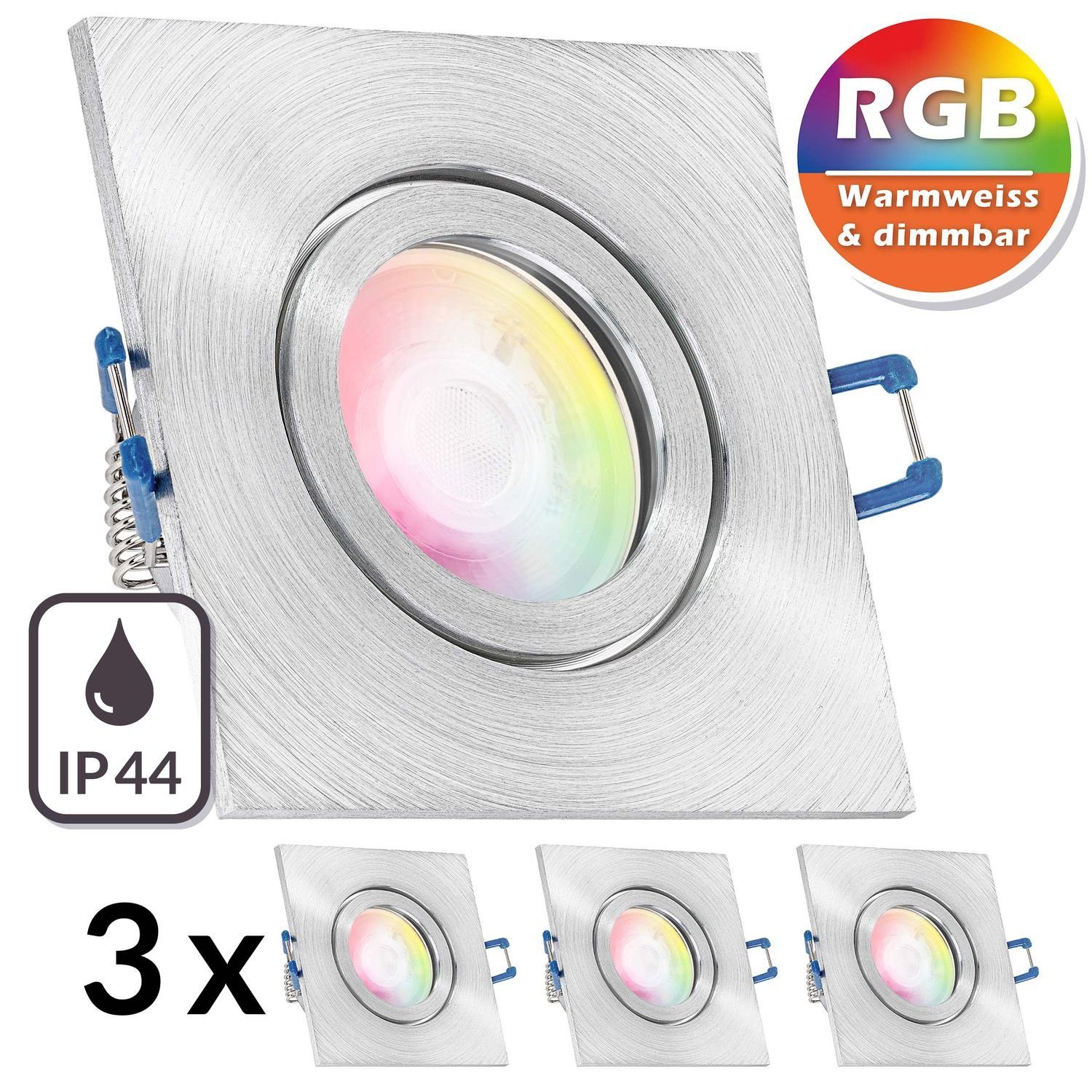 LEDANDO LED Einbaustrahler RGB flach IP44 extra LED natur in 3er aluminium Einbaustrahler mit Set