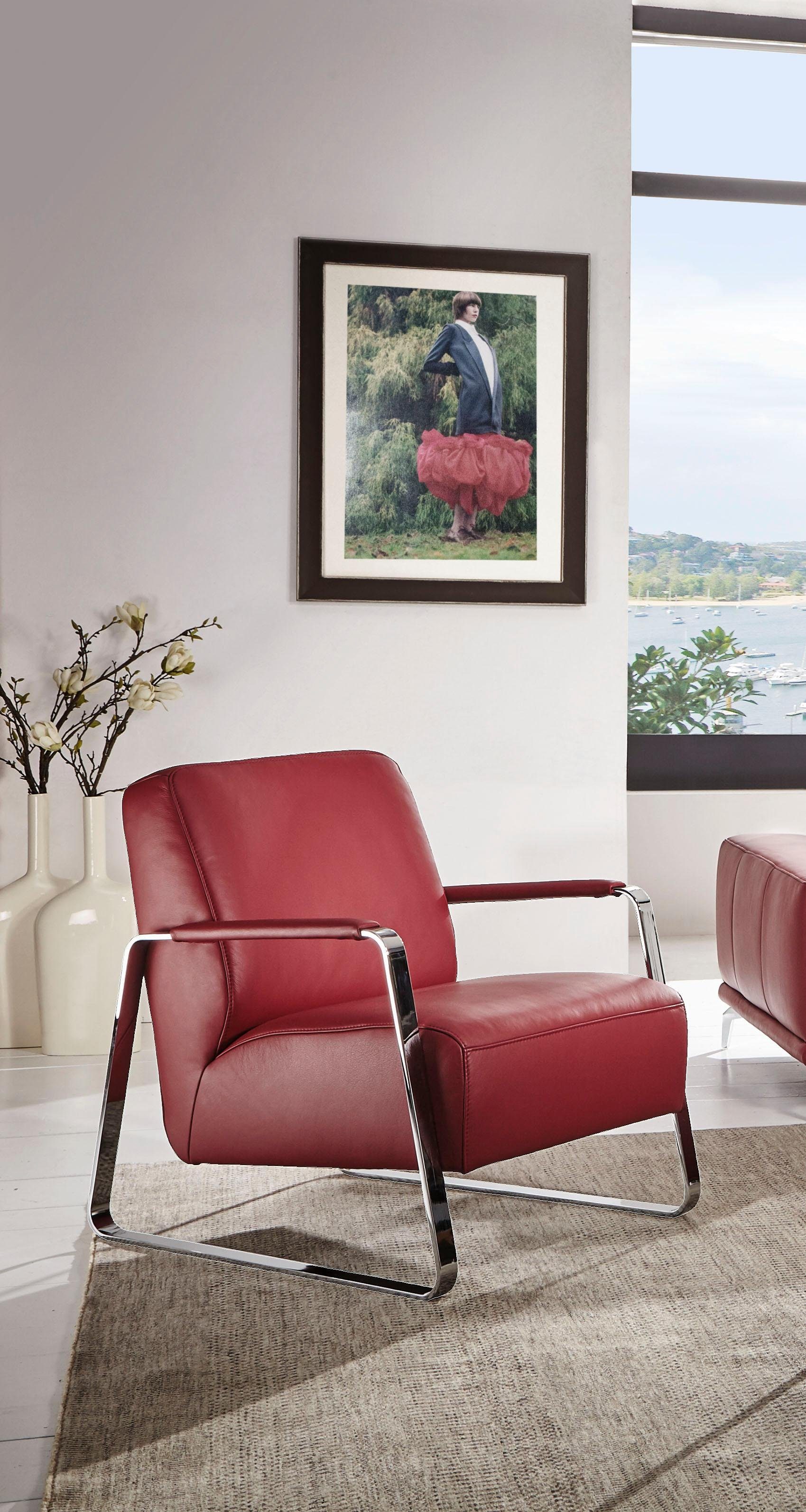 W.SCHILLIG Cocktailsessel quadroo Designsessel, Loungesessel, mit bezogenen Armlehnen, Gestell in Chrom glänzend