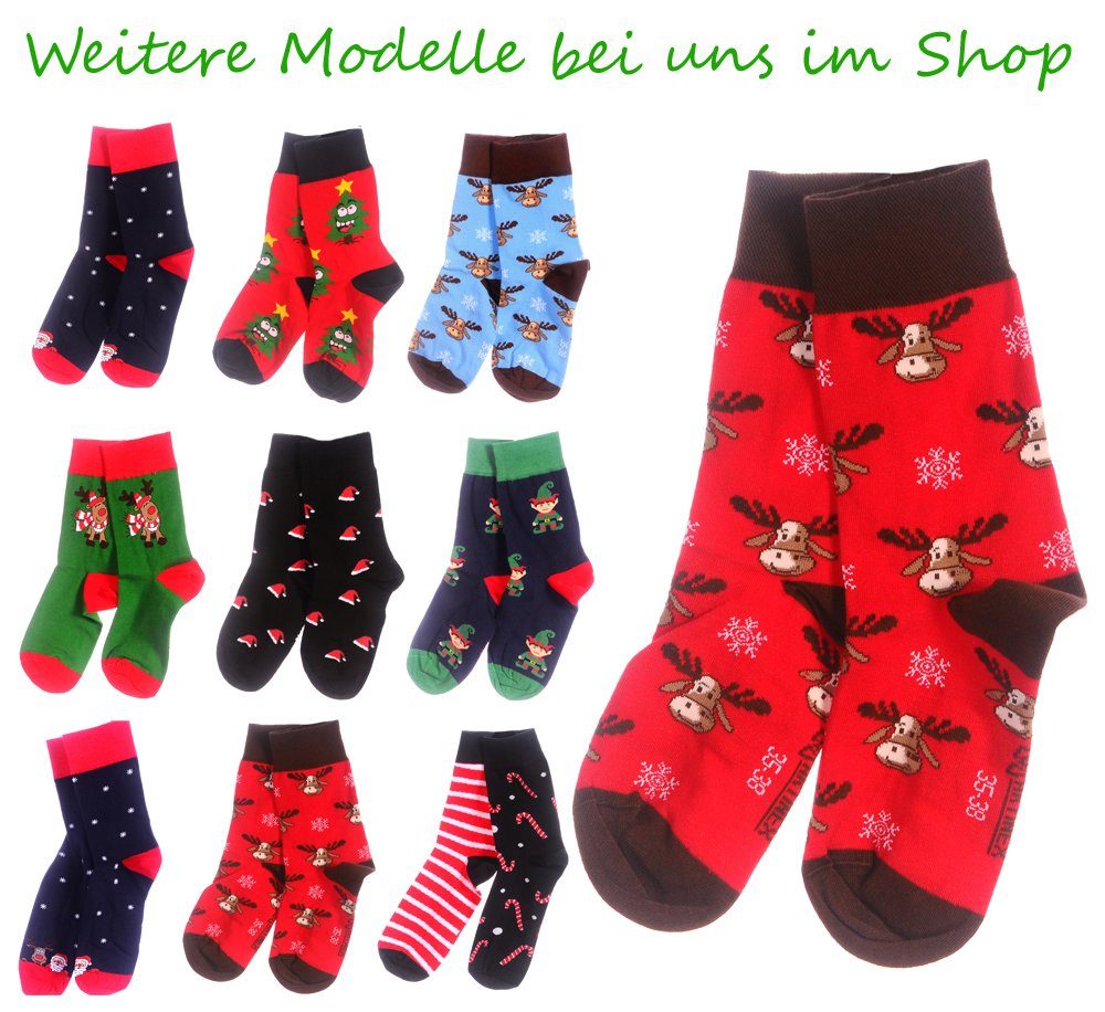 Martinex Freizeitsocken 1 Paar Socken Strümpfe 27 31 35 38 39 42 43 46 Weihnachtssocken mit Weihnachtsmuster, Elch, Rentiere, schwarz
