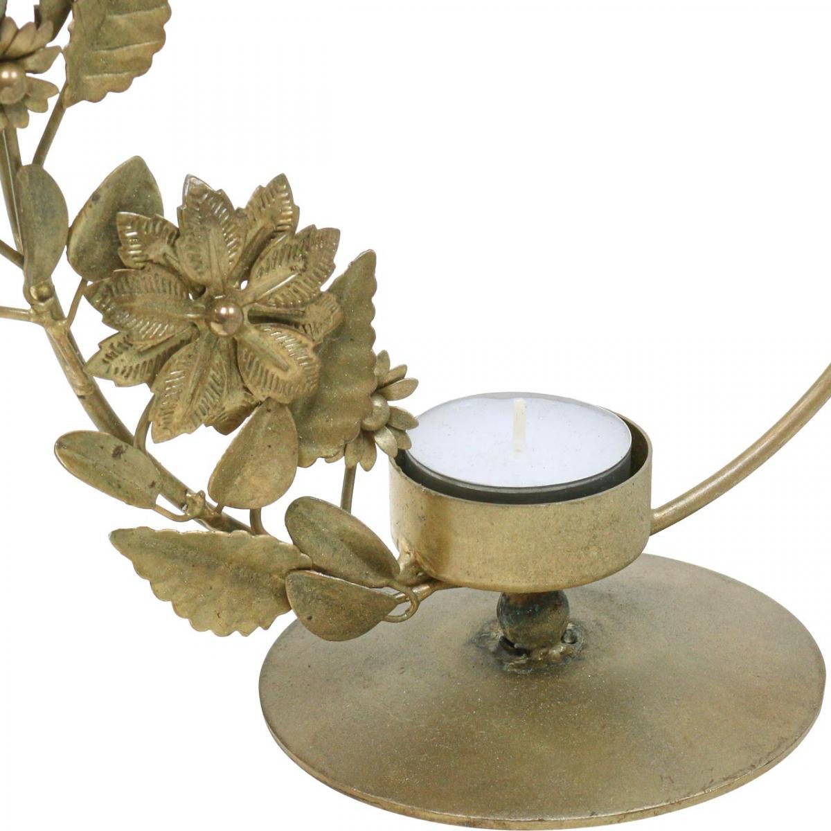 Florists Products Kerzenhalter Eleganter Teelichthalter Gold mit Deko Loop, Blumen & Zapfen