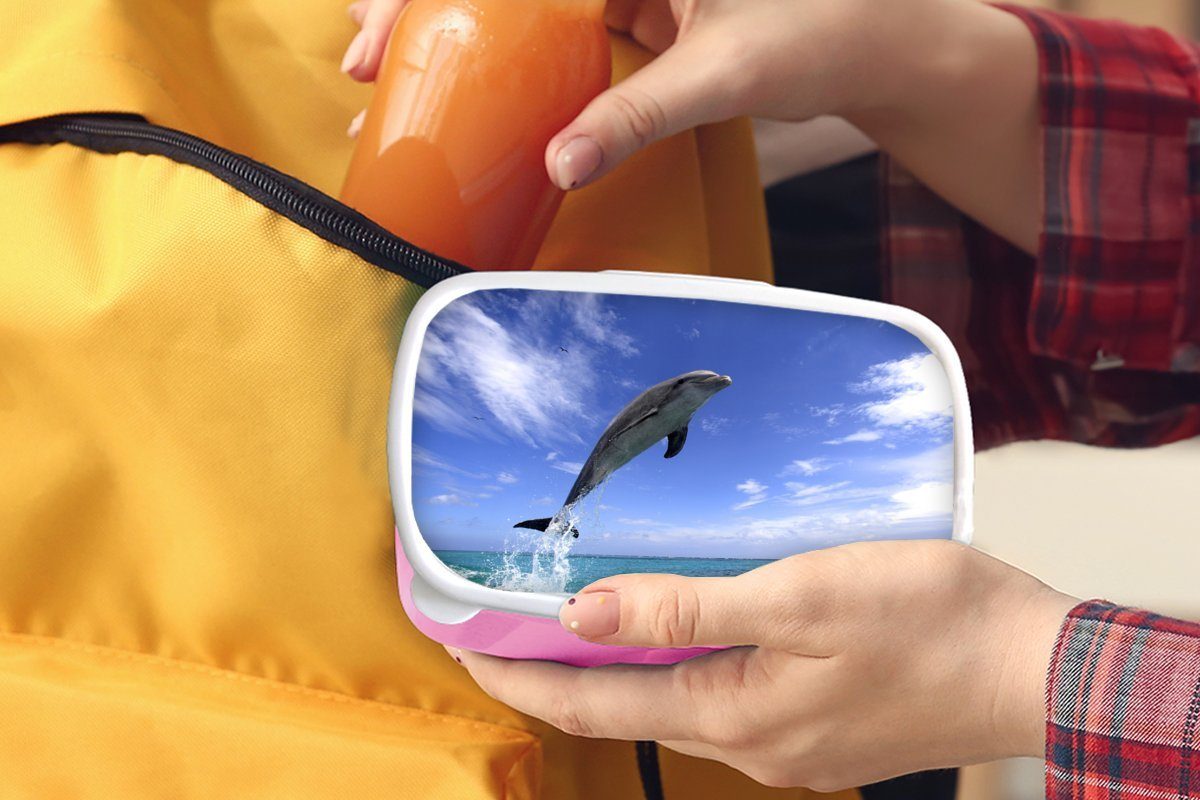 Kunststoff, Delfin Erwachsene, - Kunststoff MuchoWow rosa Himmel, Lunchbox (2-tlg), Mädchen, - Kinder, Snackbox, für Brotbox Meer Brotdose