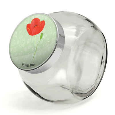 Mr. & Mrs. Panda Vorratsglas L 870ml Blume Mohnblume - Blattgrün - Geschenk, Selbstliebe, Küchenor, Premium Glas, (1-tlg), Exklusive Motive