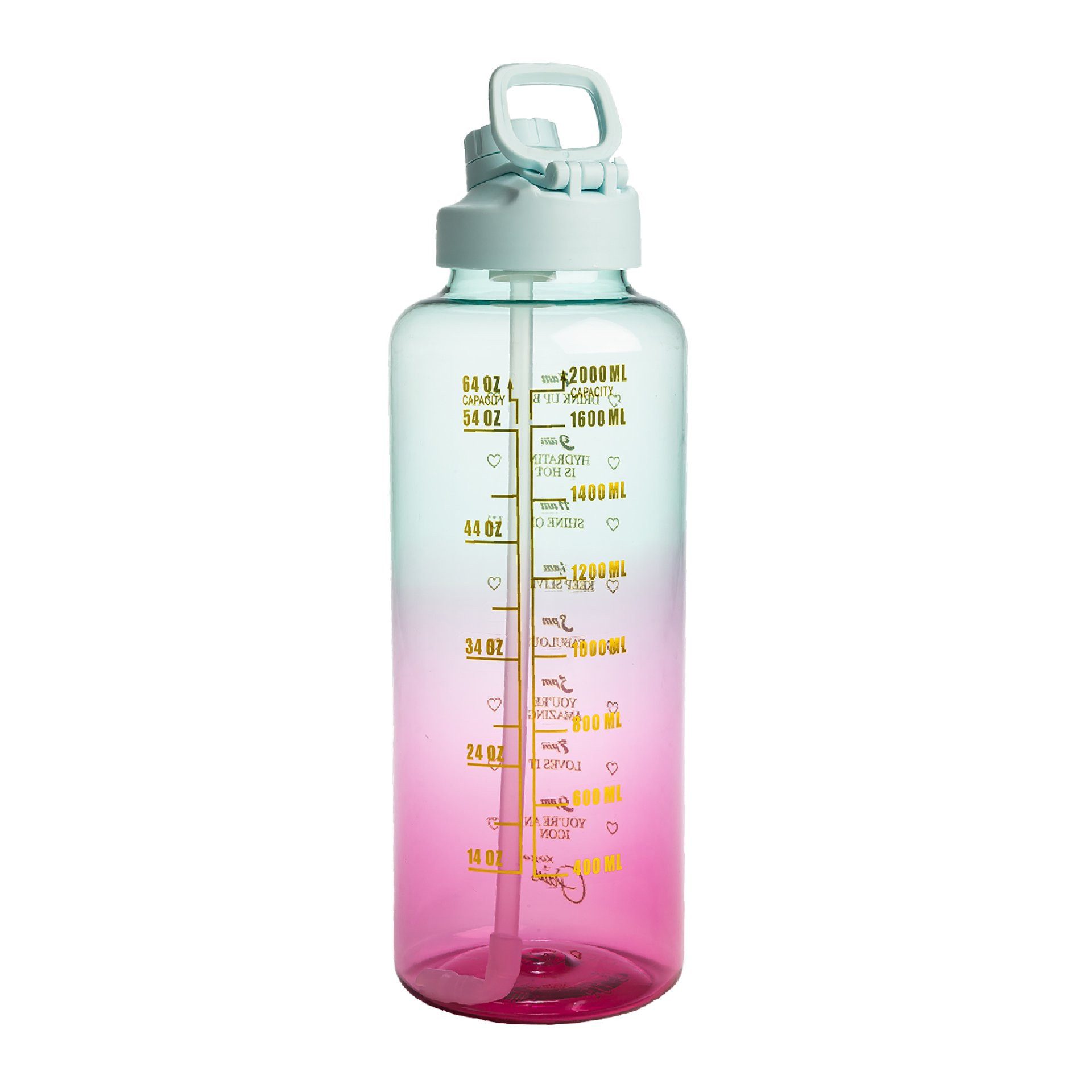 Paris Hilton Trinkflasche Trinkflasche 1,8 Liter in pink/blau - Auslaufsicher mit Strohhalm