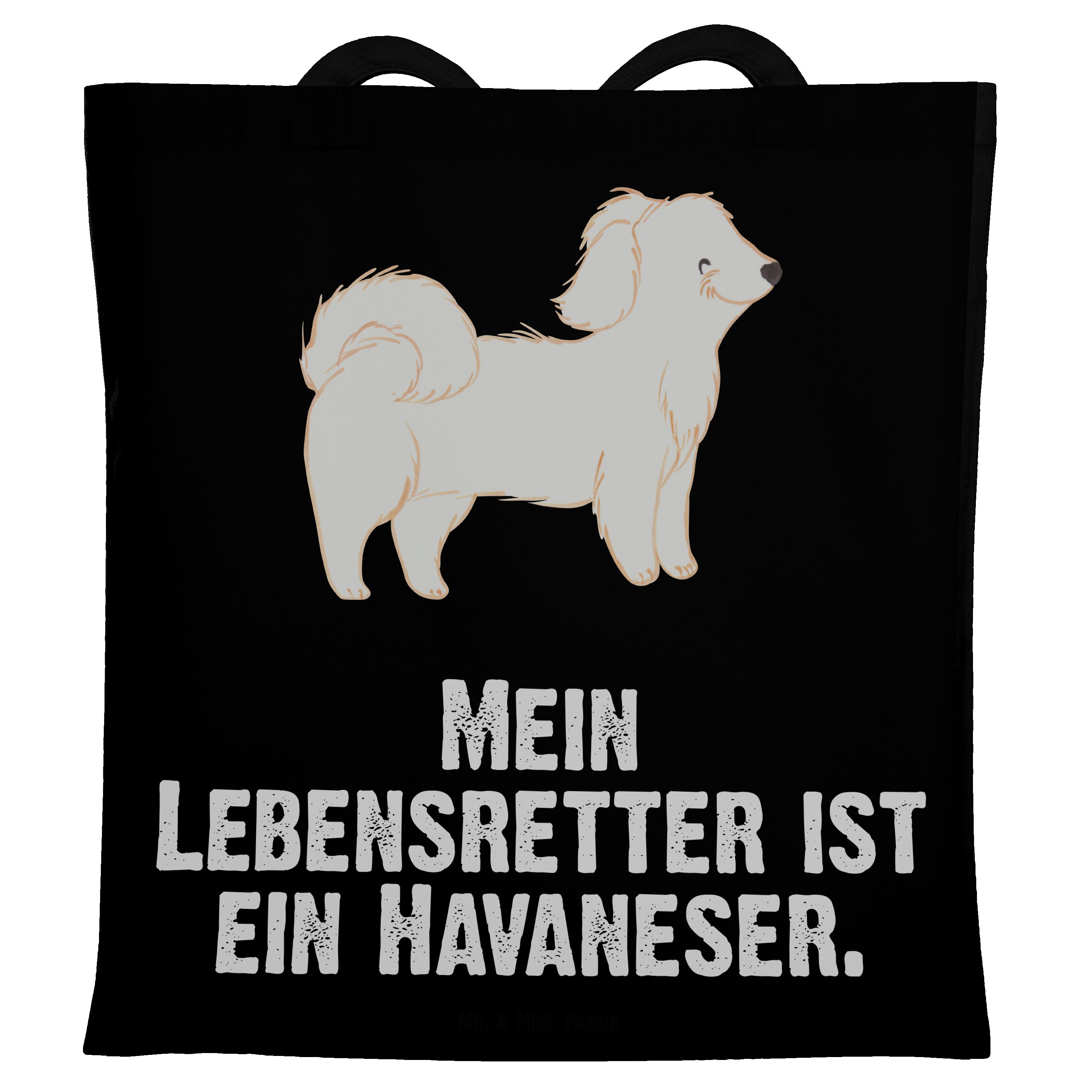 Geschenk, - Schwarz Tragetasche Beuteltasche Mrs. Panda - Mr. & Lebensretter (1-tlg) Jutebeutel, Havaneser