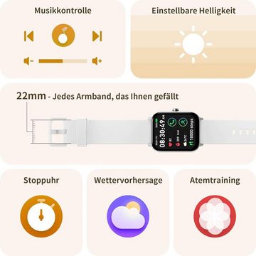 Yoever für Damen Herren, Telefonfunktion und Alexa Built-in, Smartwatch (1.8 Zoll, Andriod iOS), mit Herzfrequenz SpO2 Stress Schlafmonitor, Schrittzähler IP68 Uhr