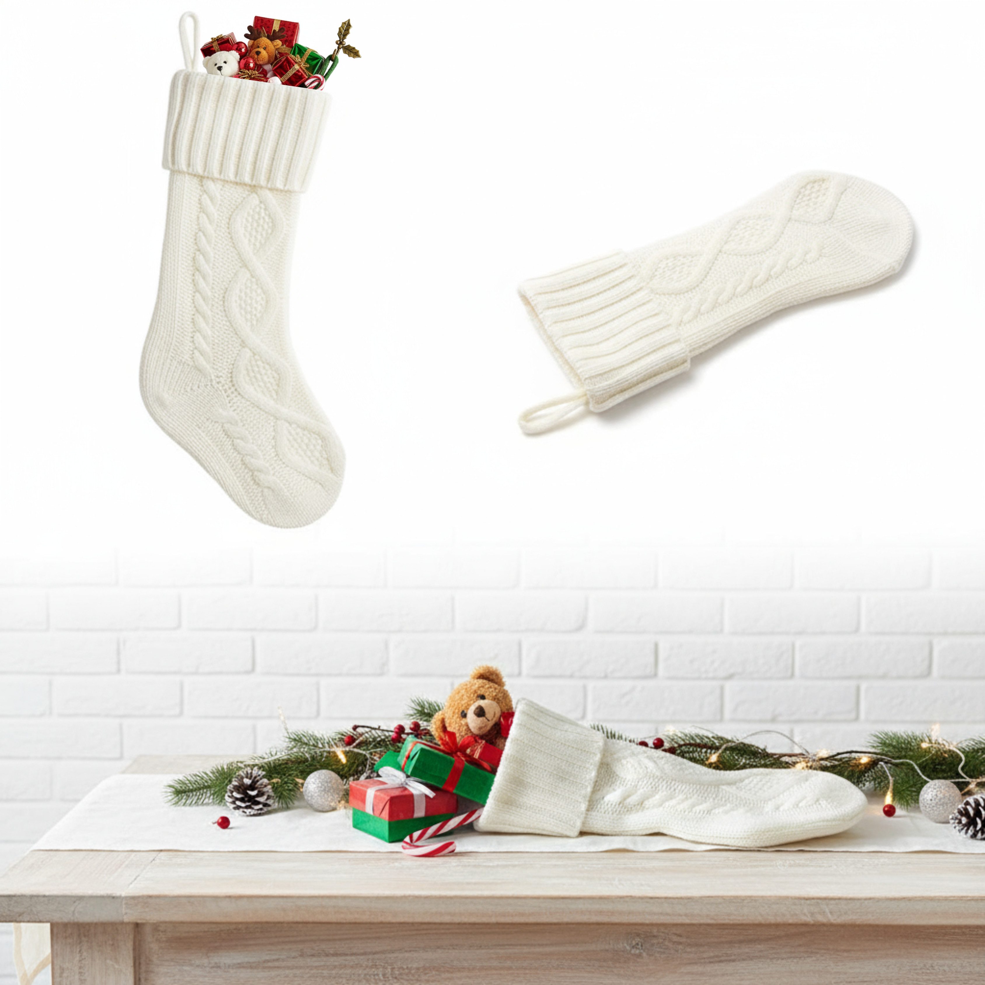 MaajeeKuto Dekohänger Weihnachtsstrumpf gestrickt 1 Stück 50cm-Deko Socken Weihnachten Weiß (1 St)