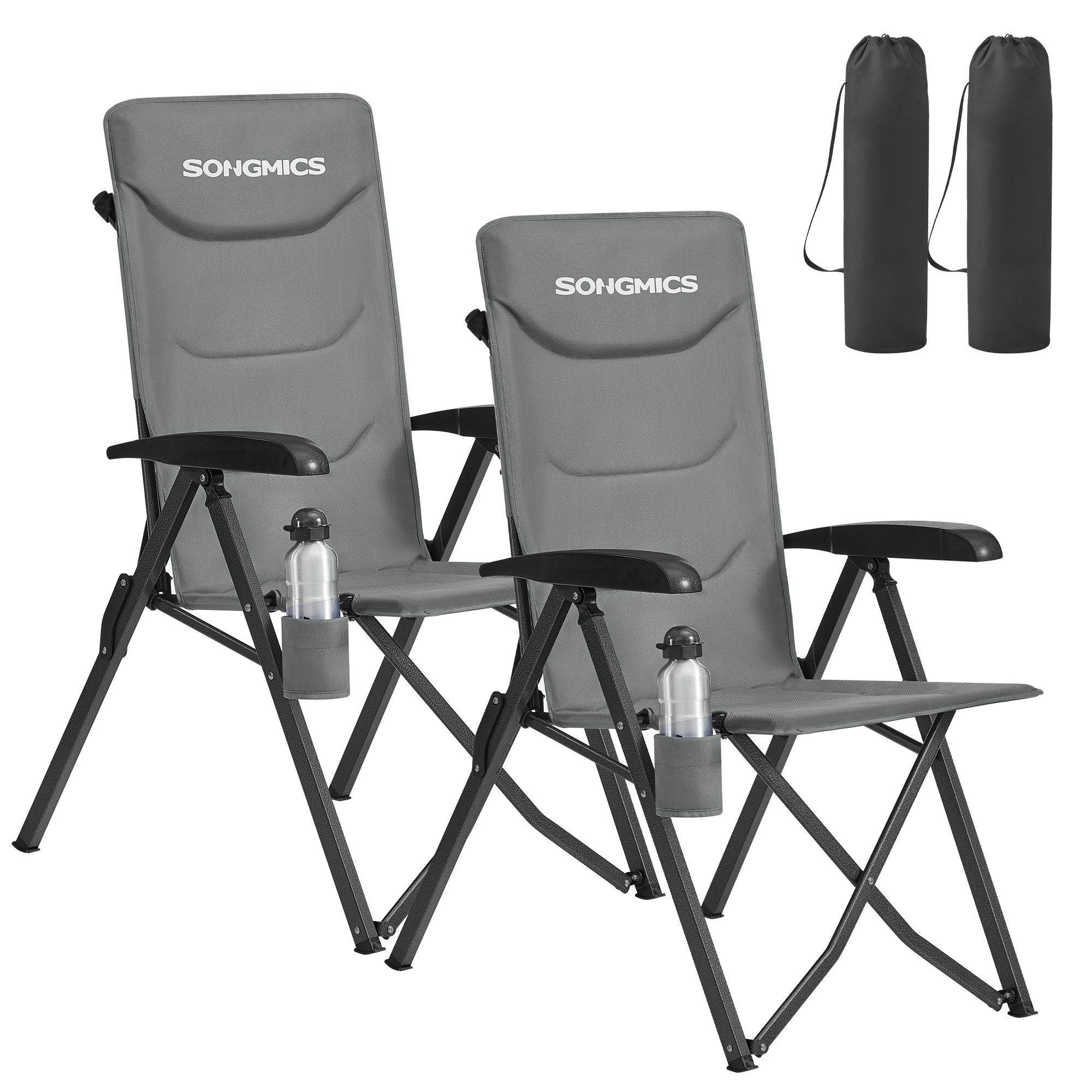 SONGMICS Campingstuhl 90°-150° verstellbare Rückenlehne (Packung), 70 x 60 x 110 cm, belastbar bis 150Kg, mit Getränkehalter/Tragetasche