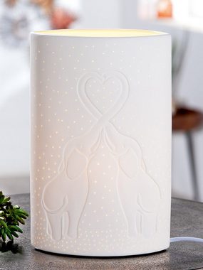 GILDE Tischleuchte GILDE Lampe Elefantenliebe - weiß - H. 28cm x B. 18cm