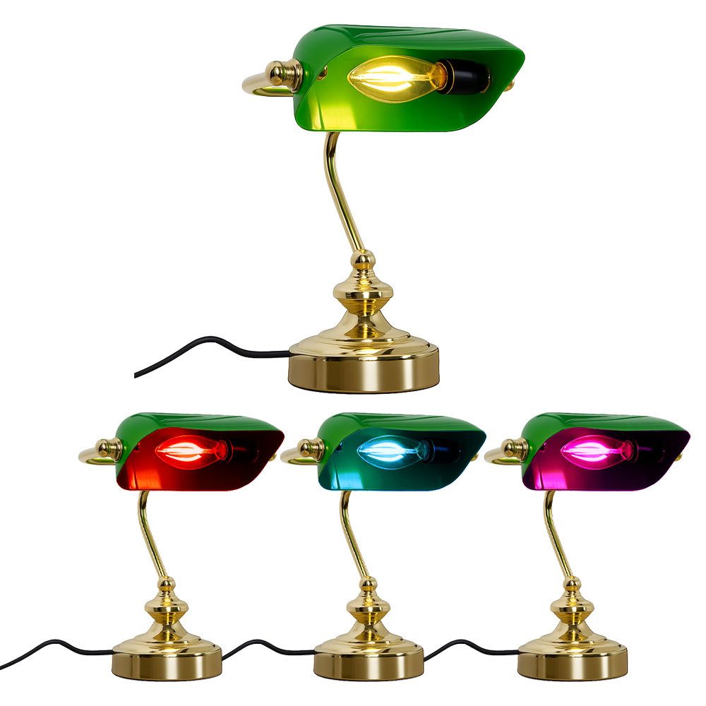 GLOBO LIGHTING LED Tischleuchte, Leuchtmittel inklusive, Kaltweiß, Warmweiß, Neutralweiß, Tageslichtweiß, Farbwechsel, Smart RGB LED Tischleuchte Bankerlampe messing grün App CCT