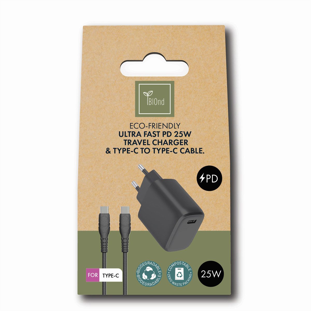 BIOnd BIO-CTC-25W PD-Reiseladegerät + USB-C KABEL Stromadapter