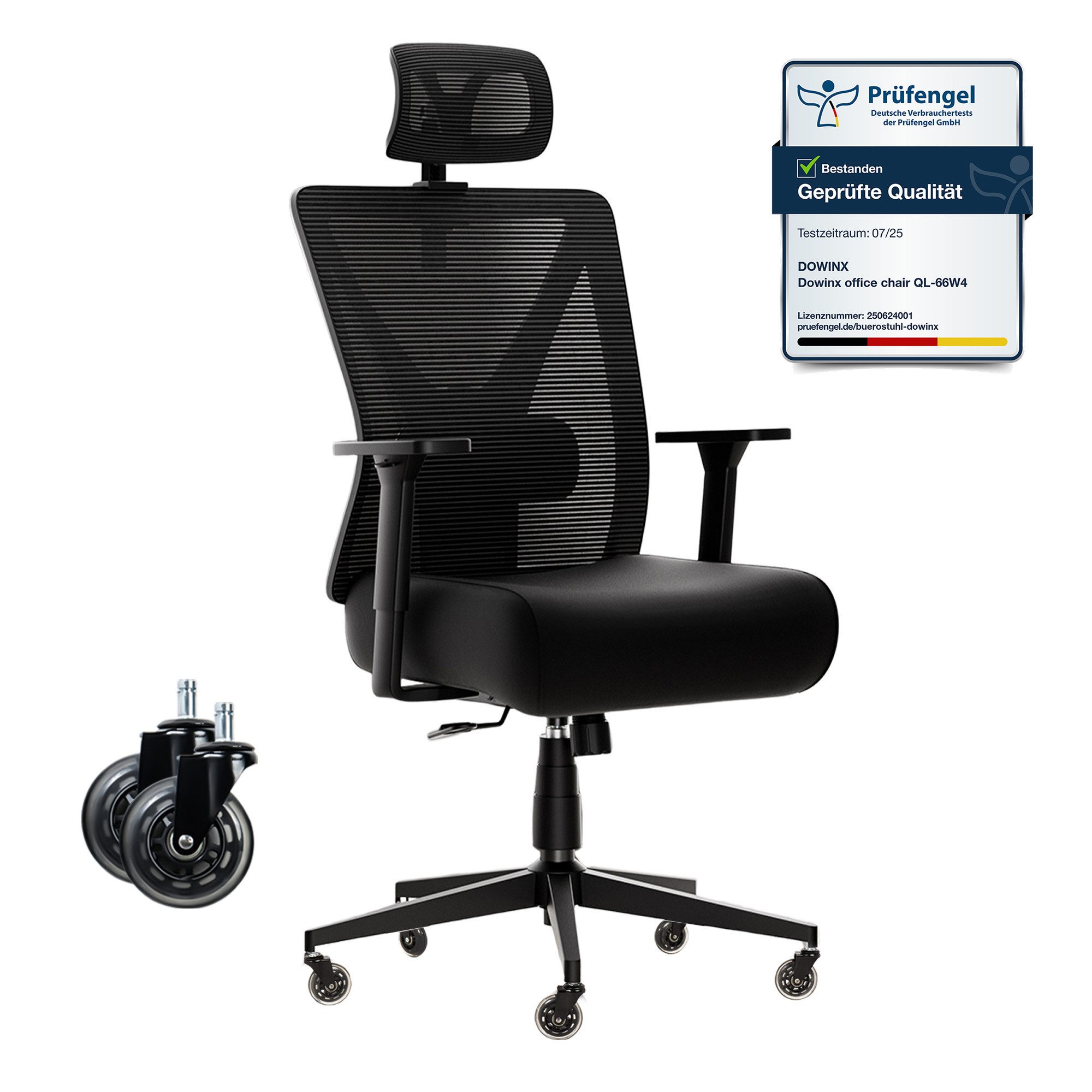 Dowinx Bürostuhl mit höhenverstellbarer Rückenlehne, 3D-Armlehnen (Packung), strapazierfähiger Schreibtischstuhl für bis zu 220 kg