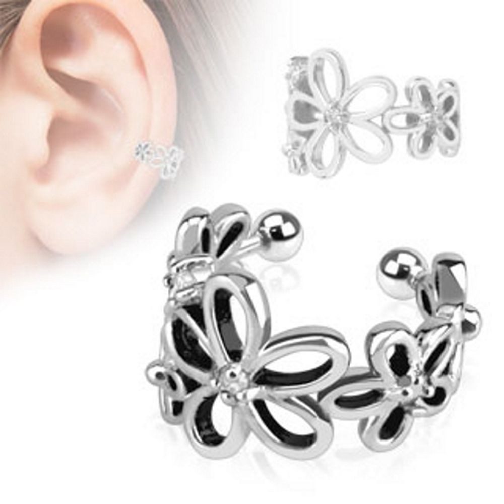 BUNGSA Ohrklemme Ohrklemme Blume silber aus Messing für Damen (1 Stück, 1-tlg), Ohrschmuck Ohrringe