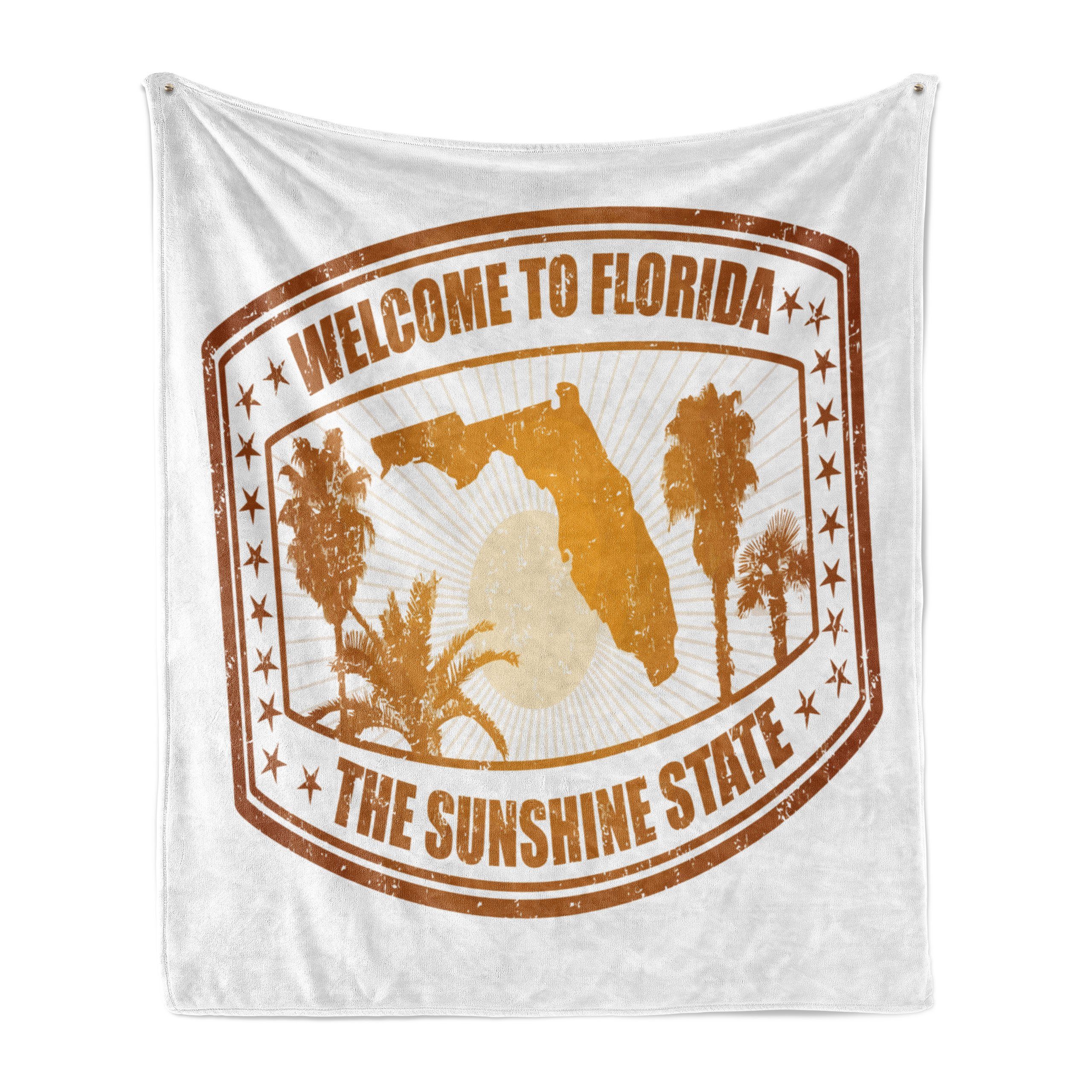Außenbereich, Innen- und Wohndecke Gemütlicher Plüsch Abakuhaus, Stamp Travel Orange den Florida für