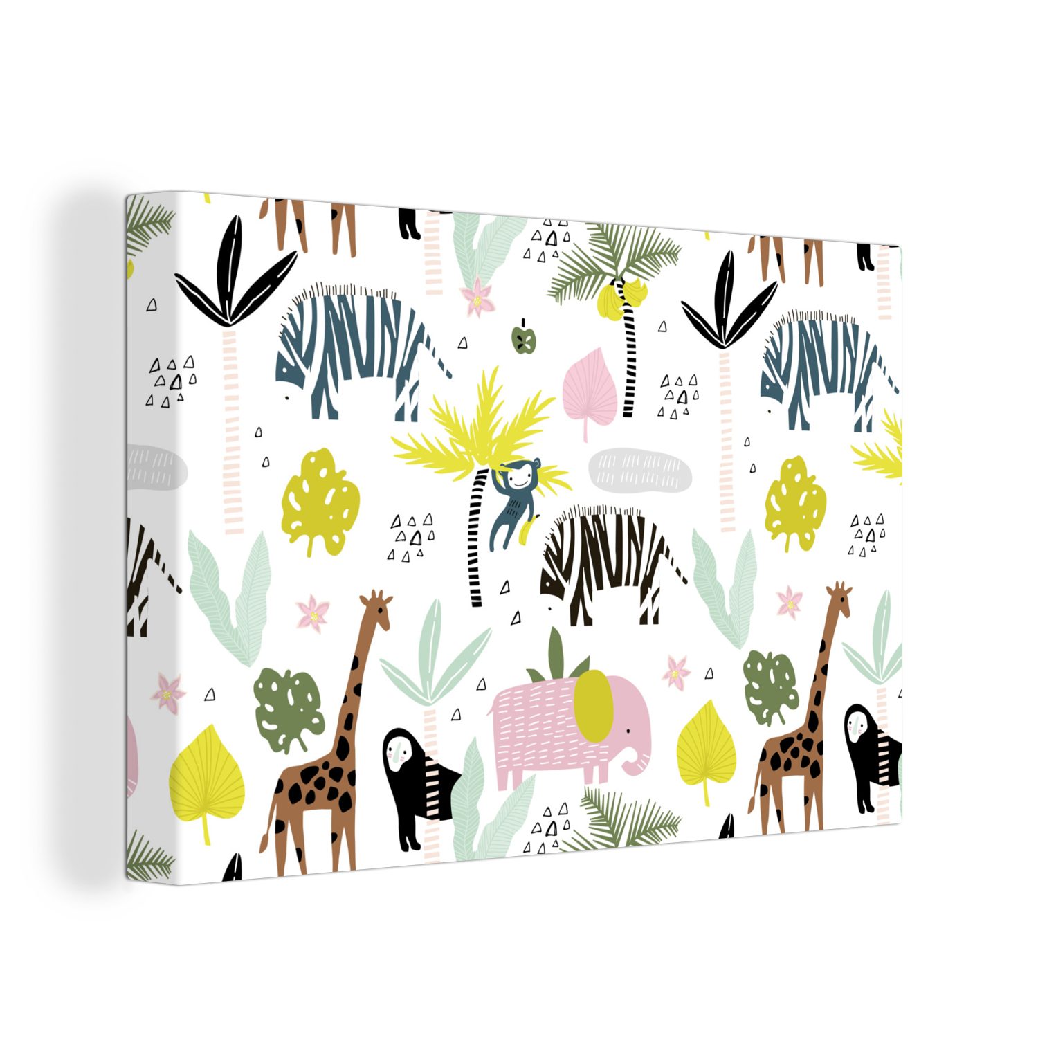 OneMillionCanvasses® Leinwandbild Tiere - Dschungel - Palme - Pastell, (1 St), Wandbild Leinwandbilder, Aufhängefertig, Wanddeko, 30x20 cm