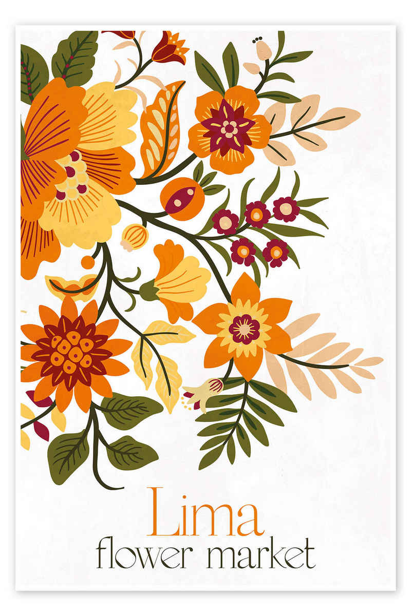 Posterlounge Poster Pineapple Licensing, Lima Flower Market, Vintage Grafikdesign