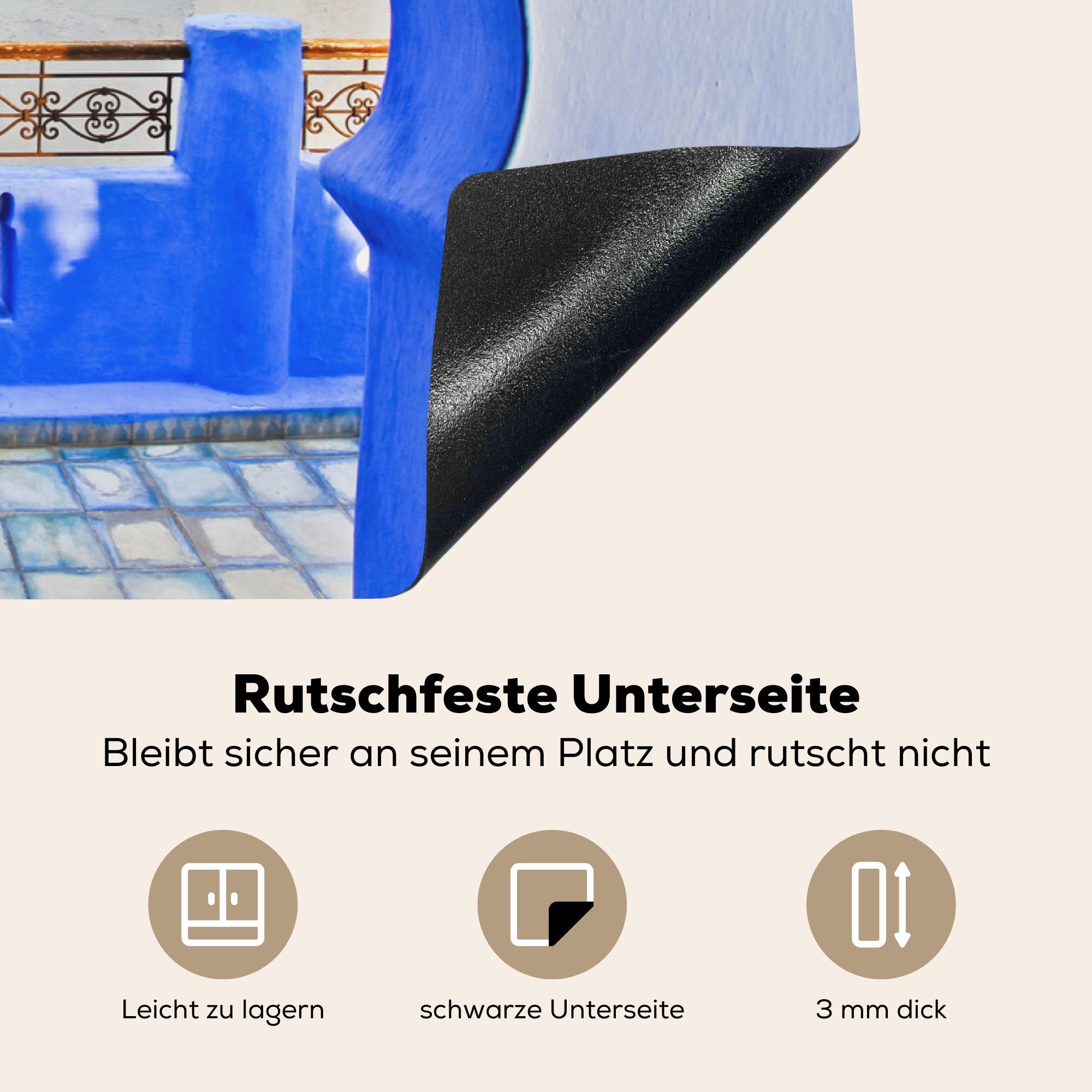 MuchoWow Herdblende-/Abdeckplatte Blaues Tor (1 der Induktionskochfeld tlg), Chefchaouen, für die 81x52 in küche, Schutz Ceranfeldabdeckung Stadt cm, Vinyl
