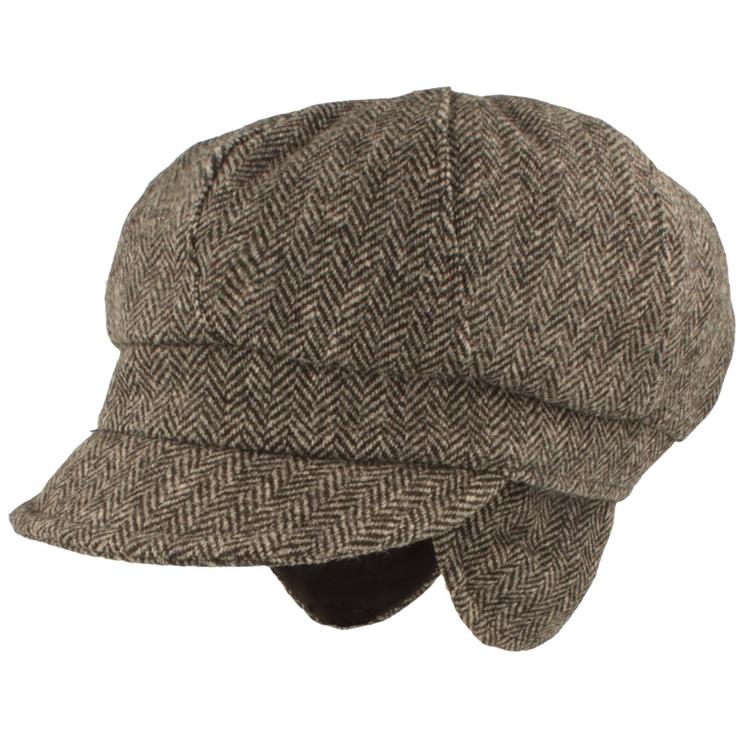 Breiter Schiebermütze Ballonmütze aus Wolle mit Fischgrätmuster