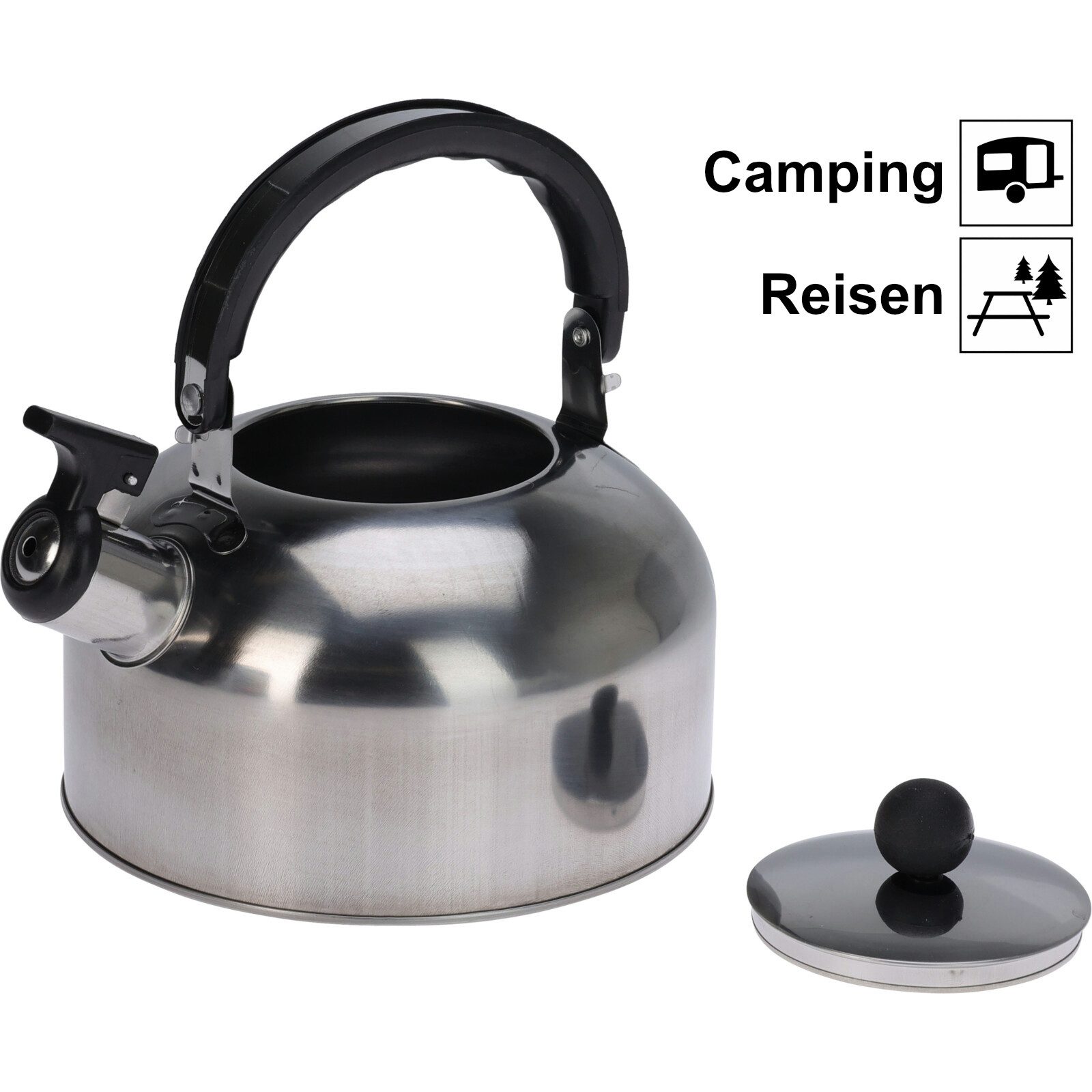Koopman Reise-Wasserkocher Camping Reise MINI 2 Liter KLEIN 19x12 cm Zelten, Leicht, 2 Liter, Rostfreier Stahl
