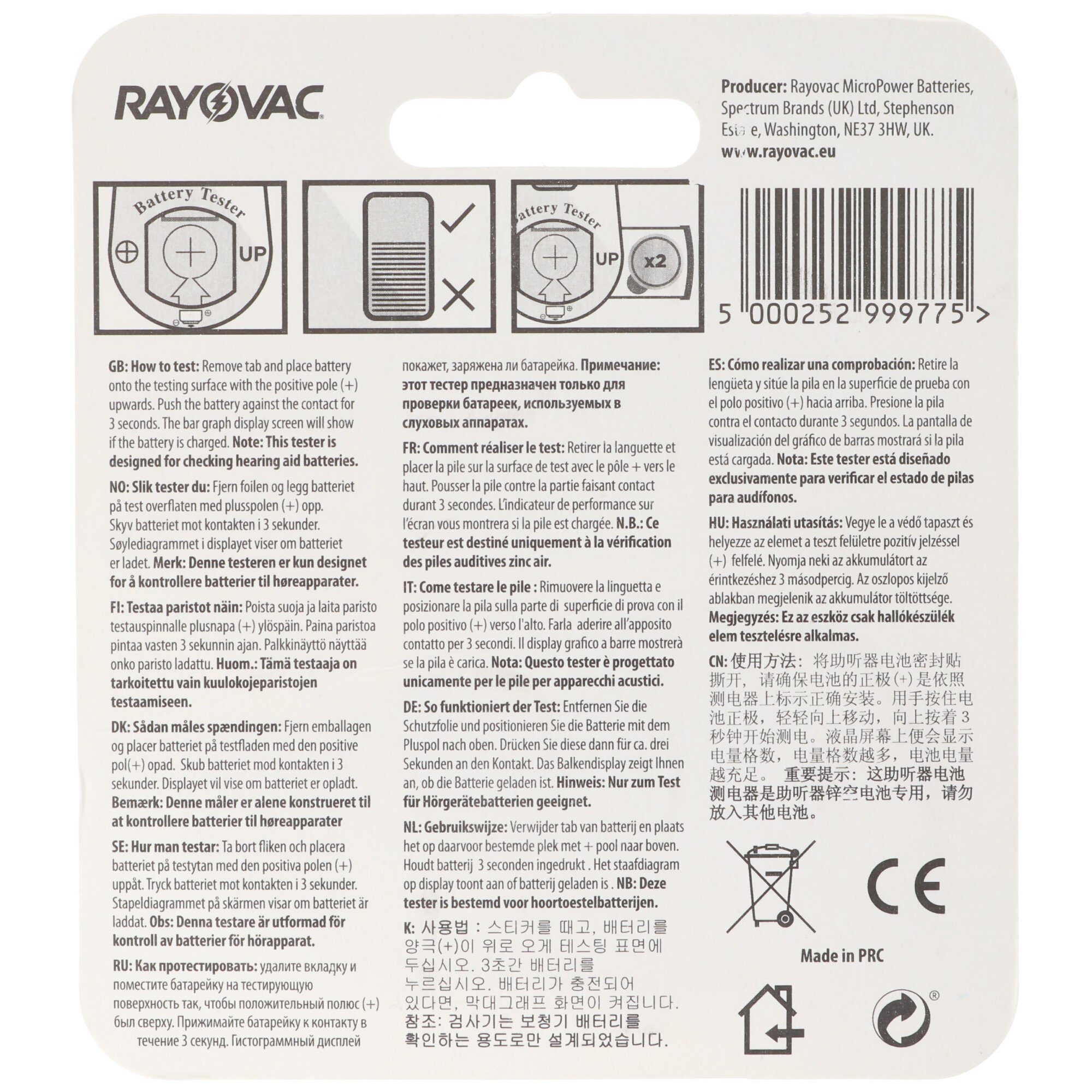 RAYOVAC Batterietester für Hörgerätebatterien mit Batterieaufbewahrungsbox, p Batterie