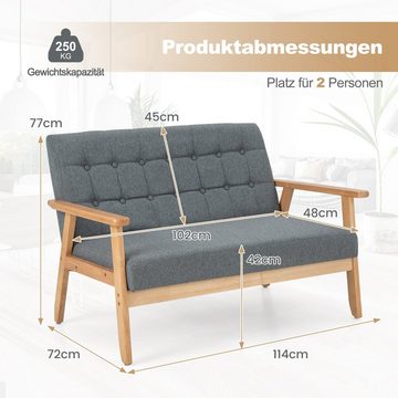 COSTWAY 2-Sitzer, Sofa mit Relaxfunktion, Kissen&Lehne, gepolstert 250kg Holz