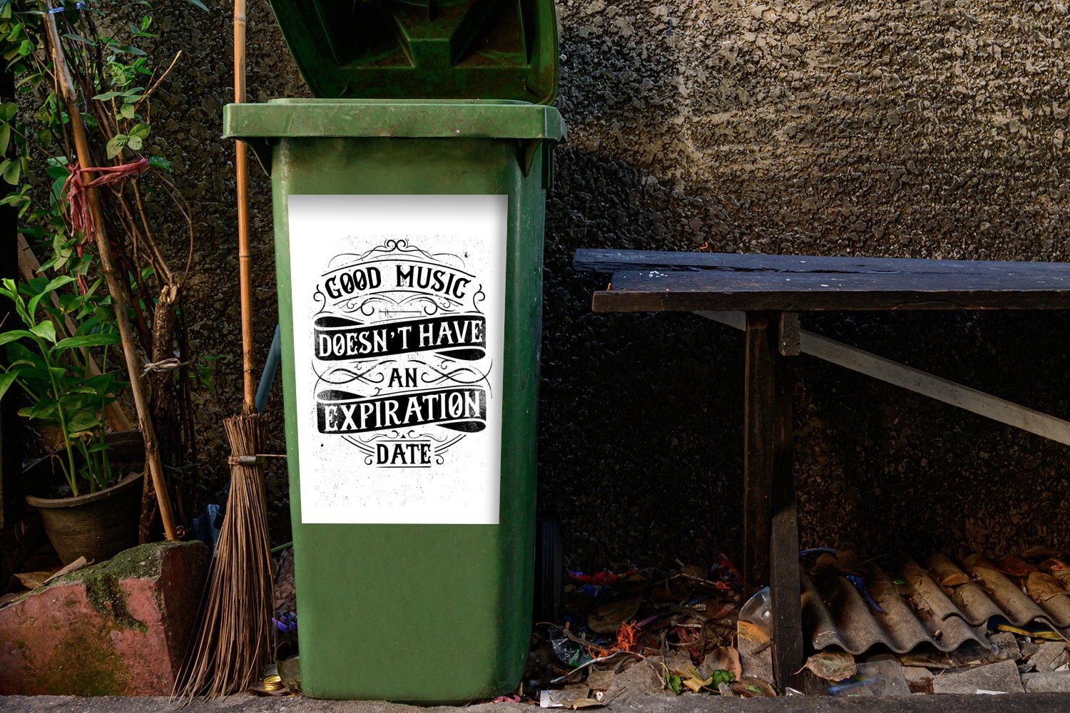 MuchoWow Wandsticker Musik Abfalbehälter Mülltonne, Mülleimer-aufkleber, St), Retro Sticker, Zitat Container, - Briefe (1 - 