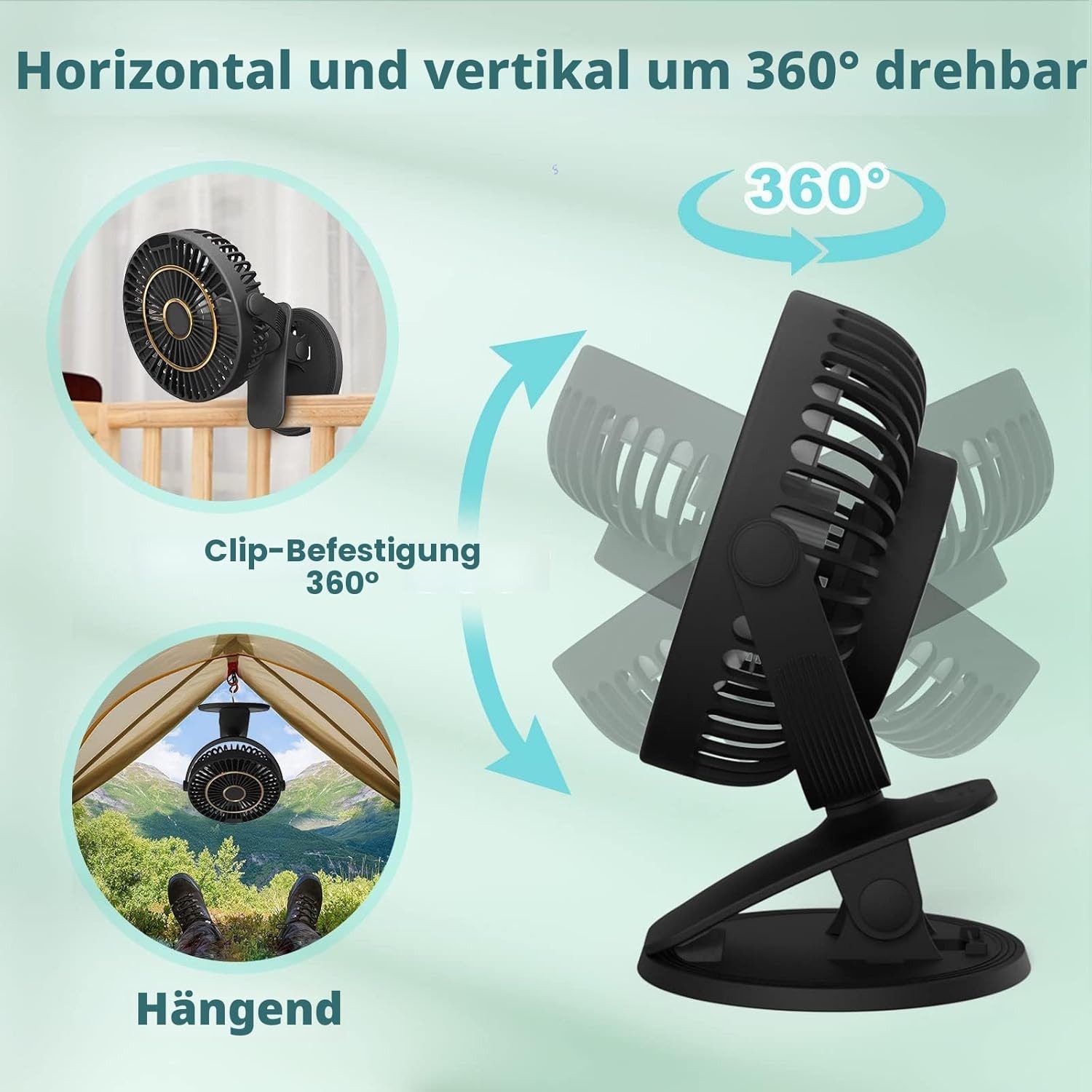 FELIXLEO Tischventilator Mini USB Clip Ventilator Leise, Tischventilator mit LED Anzeige