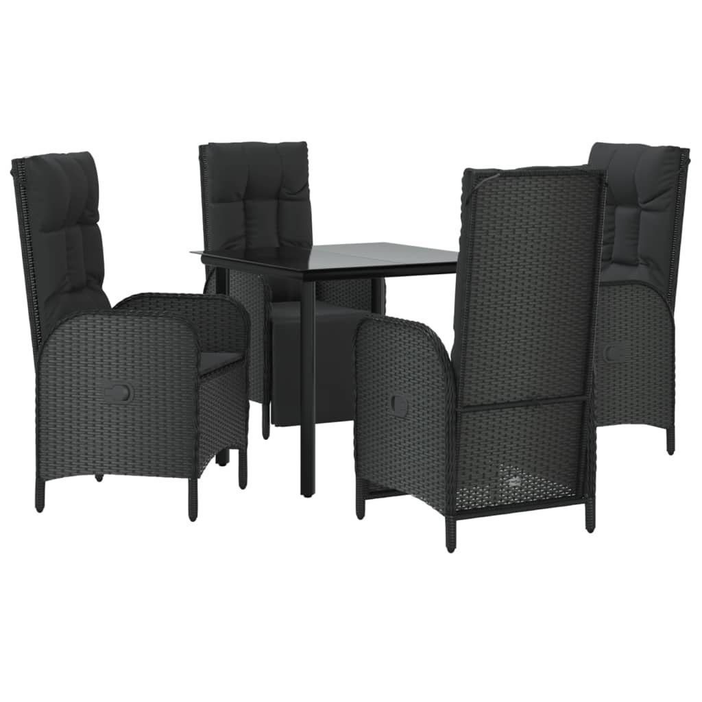 Garten-Essgruppe 5-tlg. Garten-Essgruppe mit Kissen Schwarz Poly Rattan