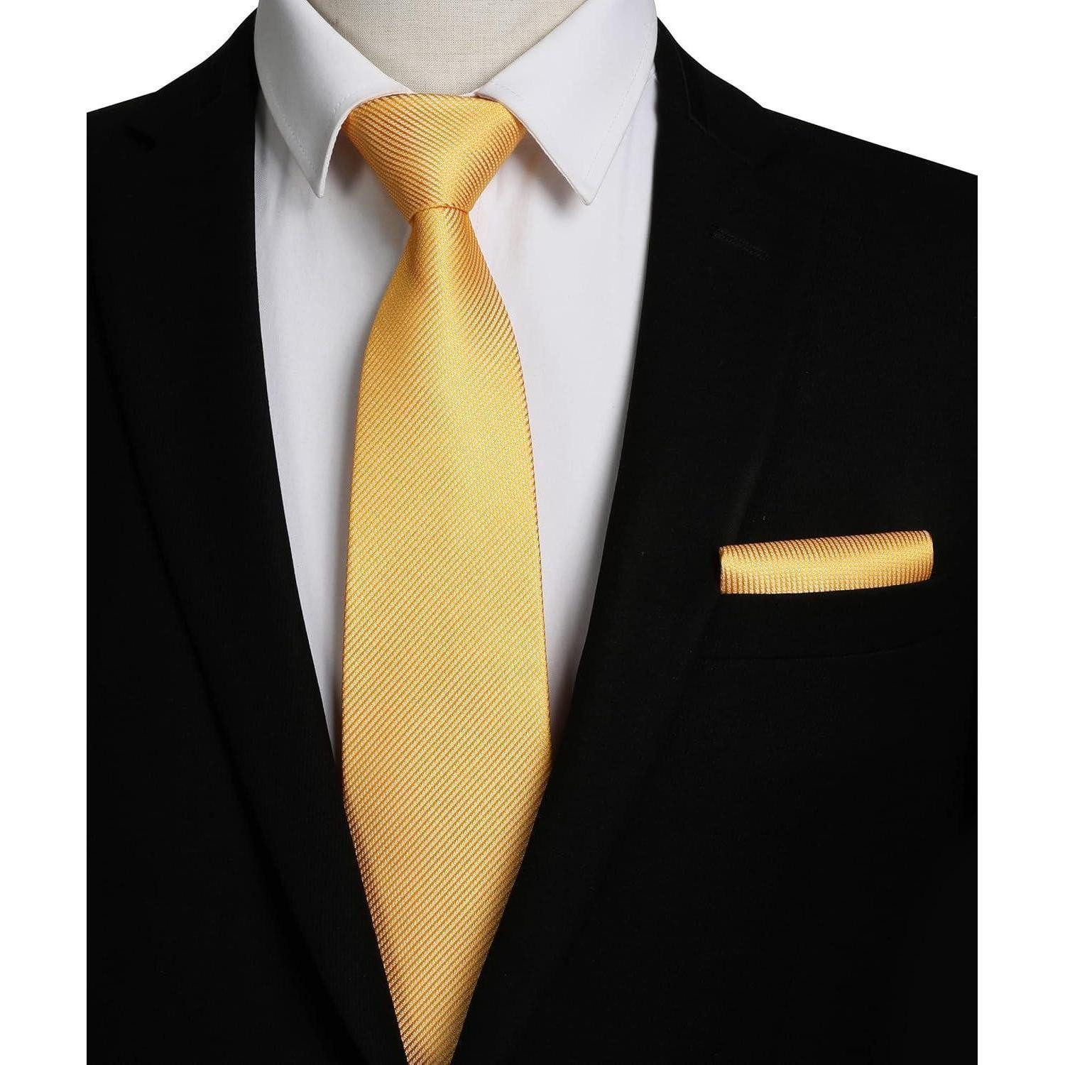 LuxusKollektion Krawatte Krawatte Herren Einstecktuch Set Hochzeit Party Einheitsgröße Gelb 1