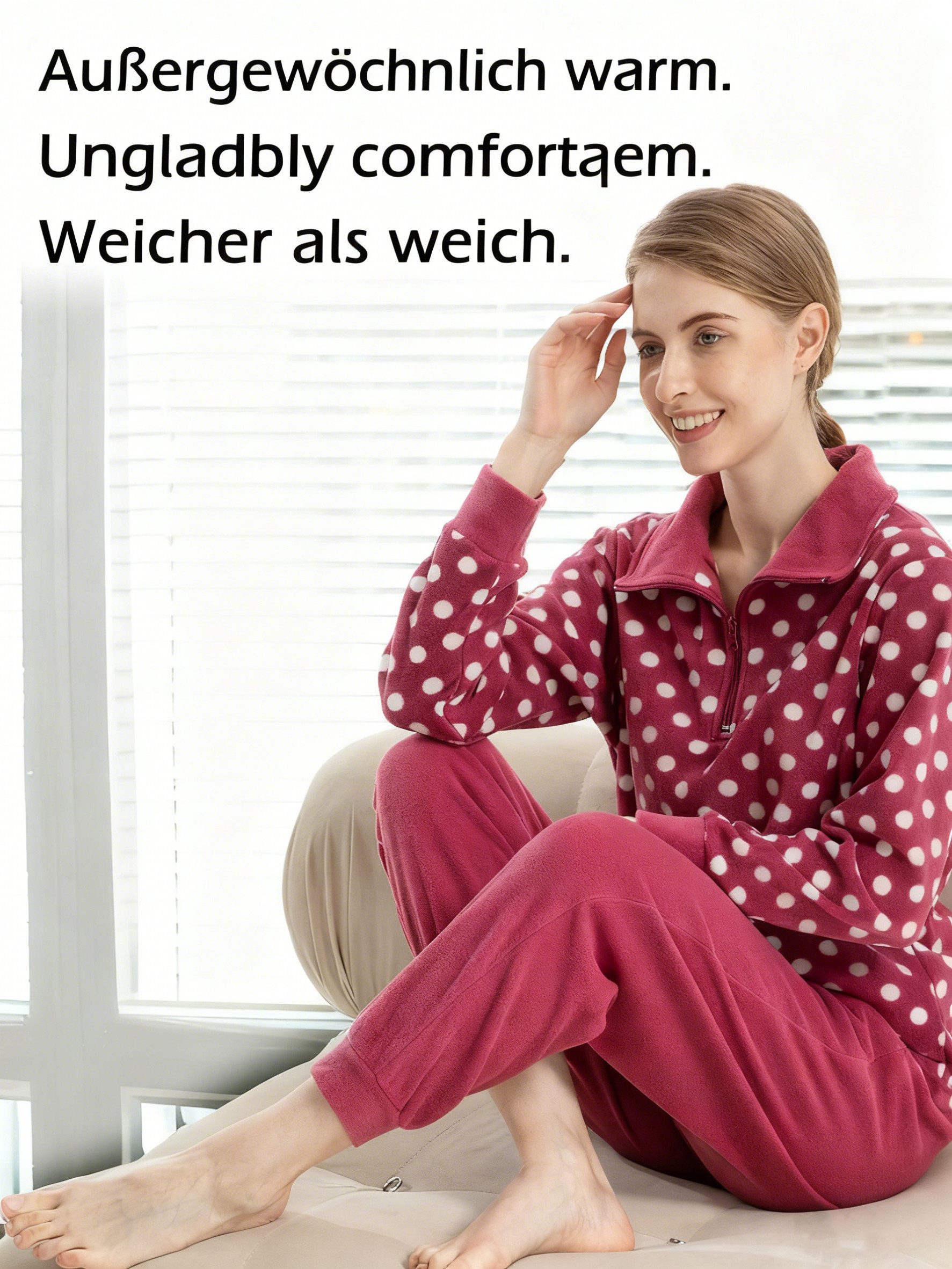 TIESTRA Schlafanzug Damen Pyjama Winter Warm WeichNachtwäsche Herbst Hausanzug