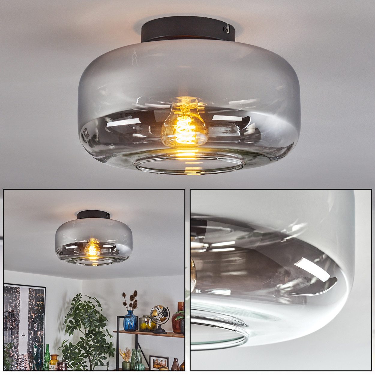 hofstein Deckenleuchte runde Deckenlampe aus Metall/Glas günstig online kaufen