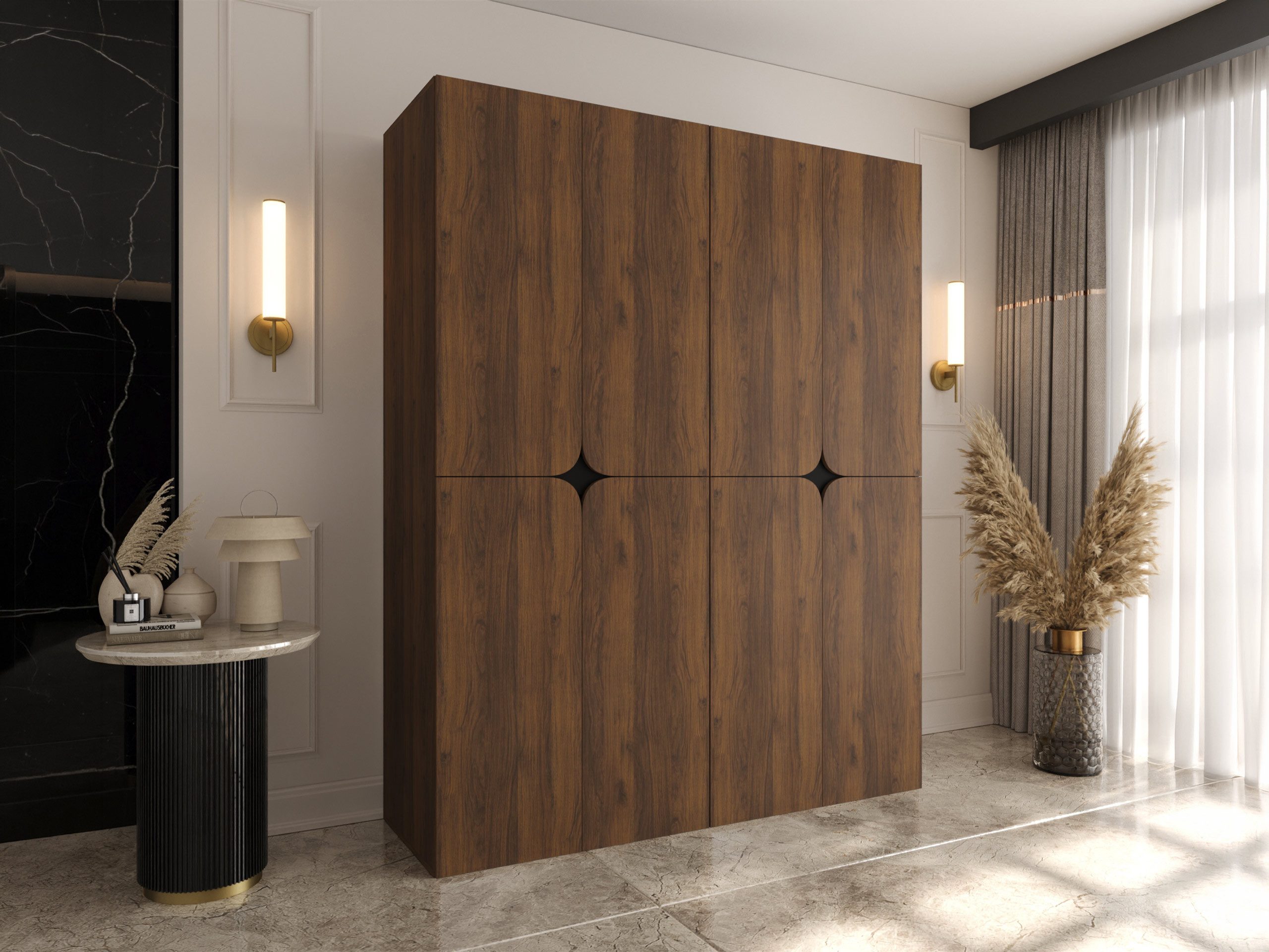 MIRJAN24 Kleiderschrank Espresso 180 (mit acht Drehtüren) Scharniere mit gedämpftem Schließsystem, 180x50x203 cm