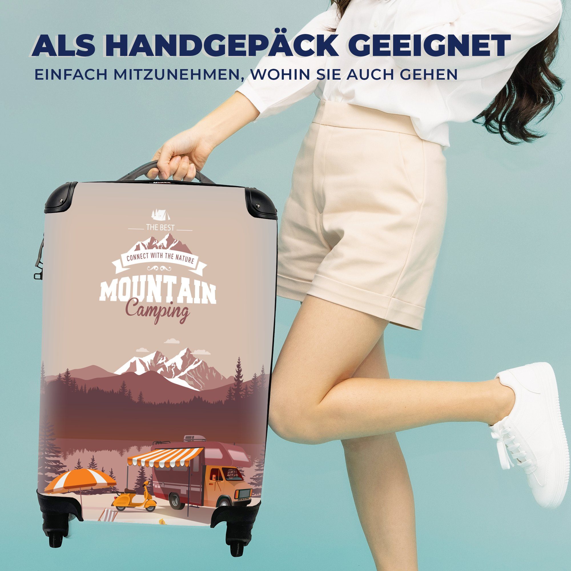 mit Reisekoffer Handgepäckkoffer Wohnmobils MuchoWow den Bergen, Rollen, eines 4 Ferien, Trolley, in Handgepäck für Illustration Reisetasche rollen,