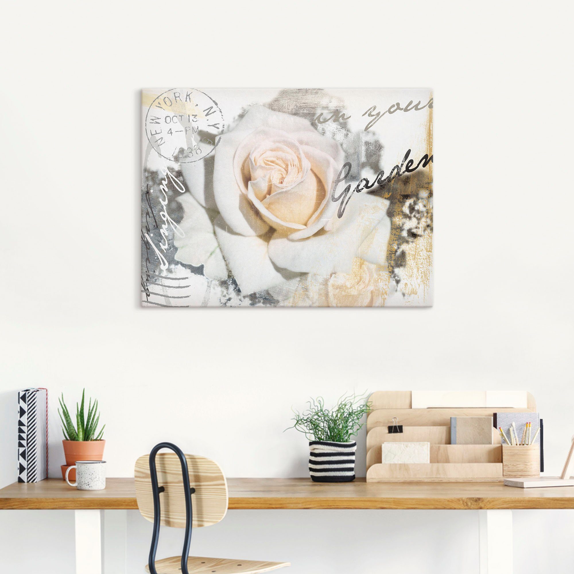 Artland Leinwandbild In Buchstaben - Rose, Blumen (1 St), auf Holzrahmen gespannt