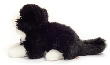 Teddy Hermann® Kuscheltier Katze liegend schwarz/weiß, 20 cm, zum Teil aus recyceltem Material