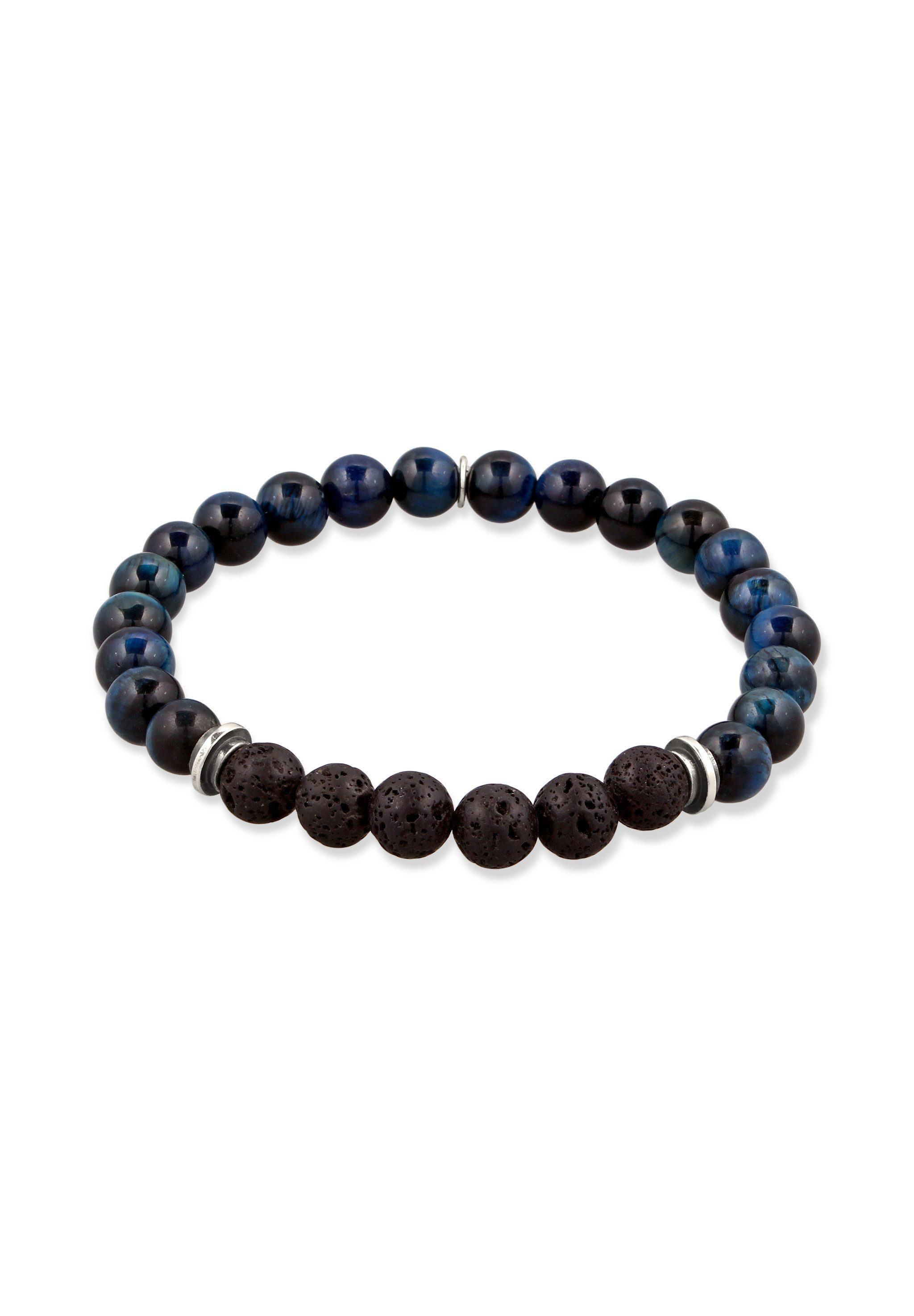 Bead-Armband-Set Perlen Tigeauge Lava Blau 925 Sterling Silber
