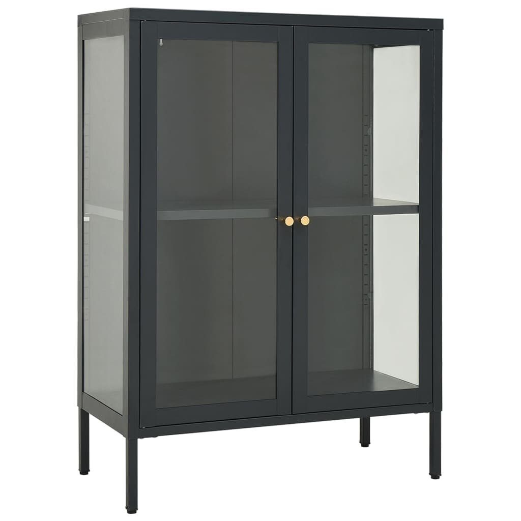 vidaXL Vitrine aus Metall in Anthrazit mit 2 Türen und einem Einlegeboden (B/H/T 75 x 105 x 35 cm)