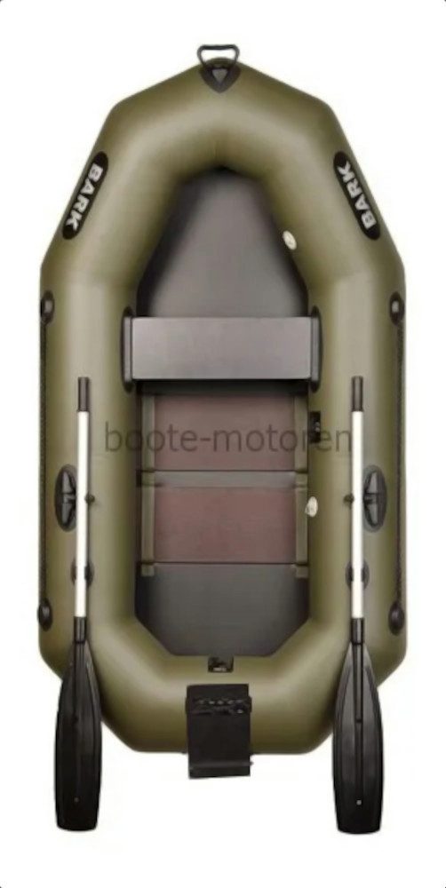 BARK Boote Schlauchboot (2,1m - 3m) für 1-3 Personen mit Heckspiegel für Elektromotor, (Komplettset mit Alu-Paddel, Packtasche, Fußpumpe und Reparaturset), mit Heckspiegel für Elektro-Außenborder